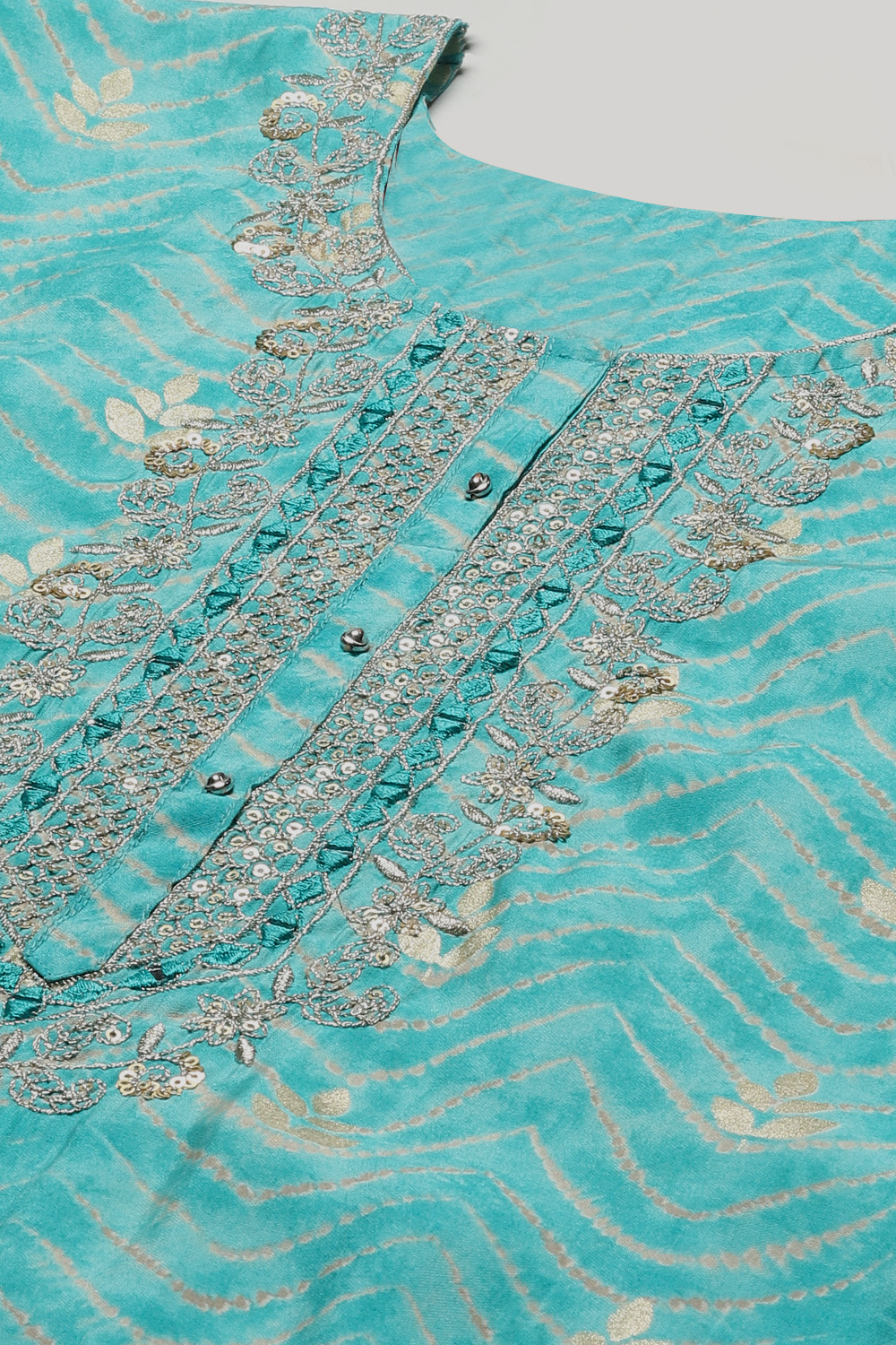 Blue Modal Machine Embroidered Unstitched Suit Set image number 2
