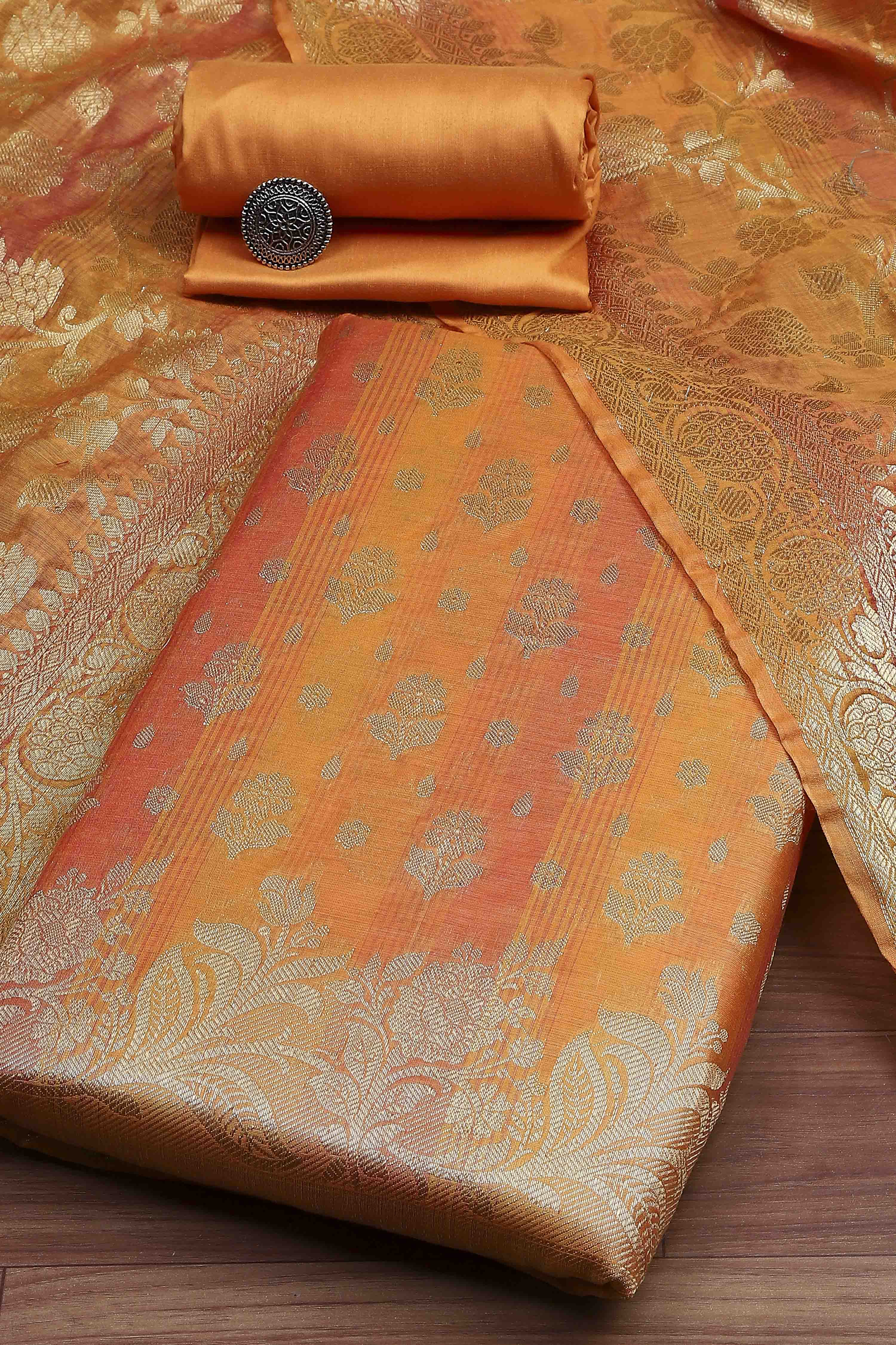 Pink Cotton Printed Embroidered Unstitched Suit Set image number 0