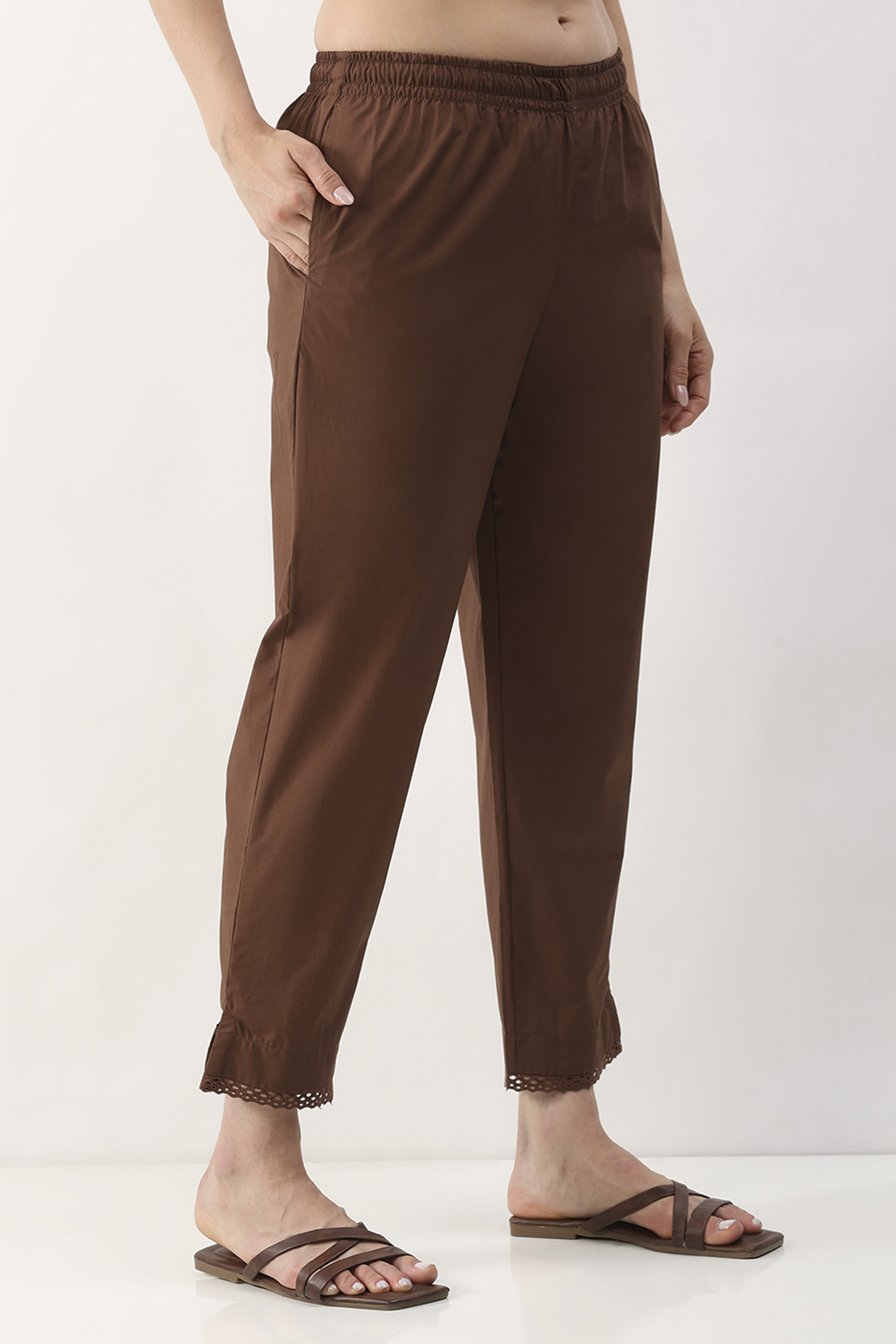 Brown Cotton Slim Pant image number 3