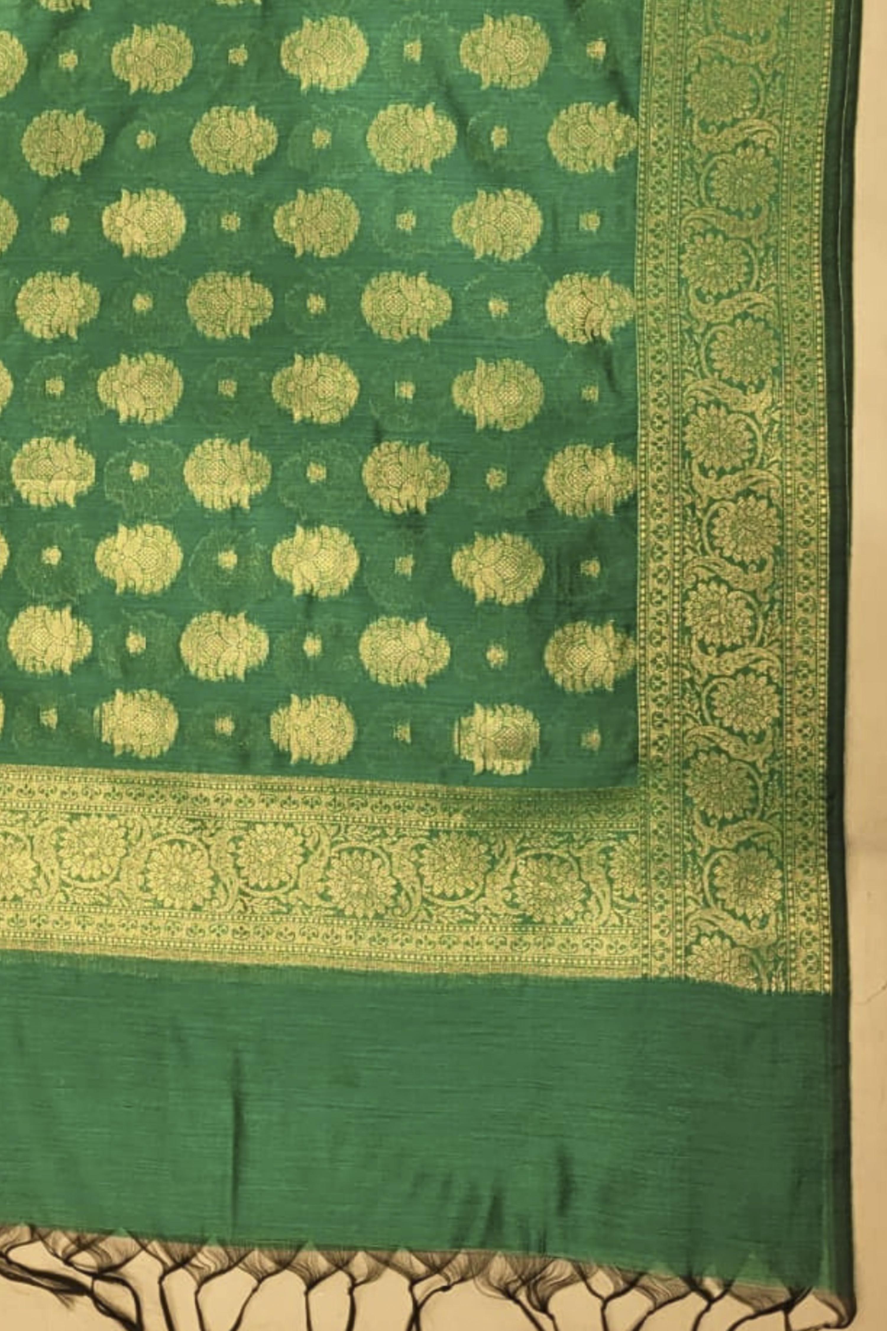 Green Chanderi Silk Printed Unstitched Suit Set image number 4