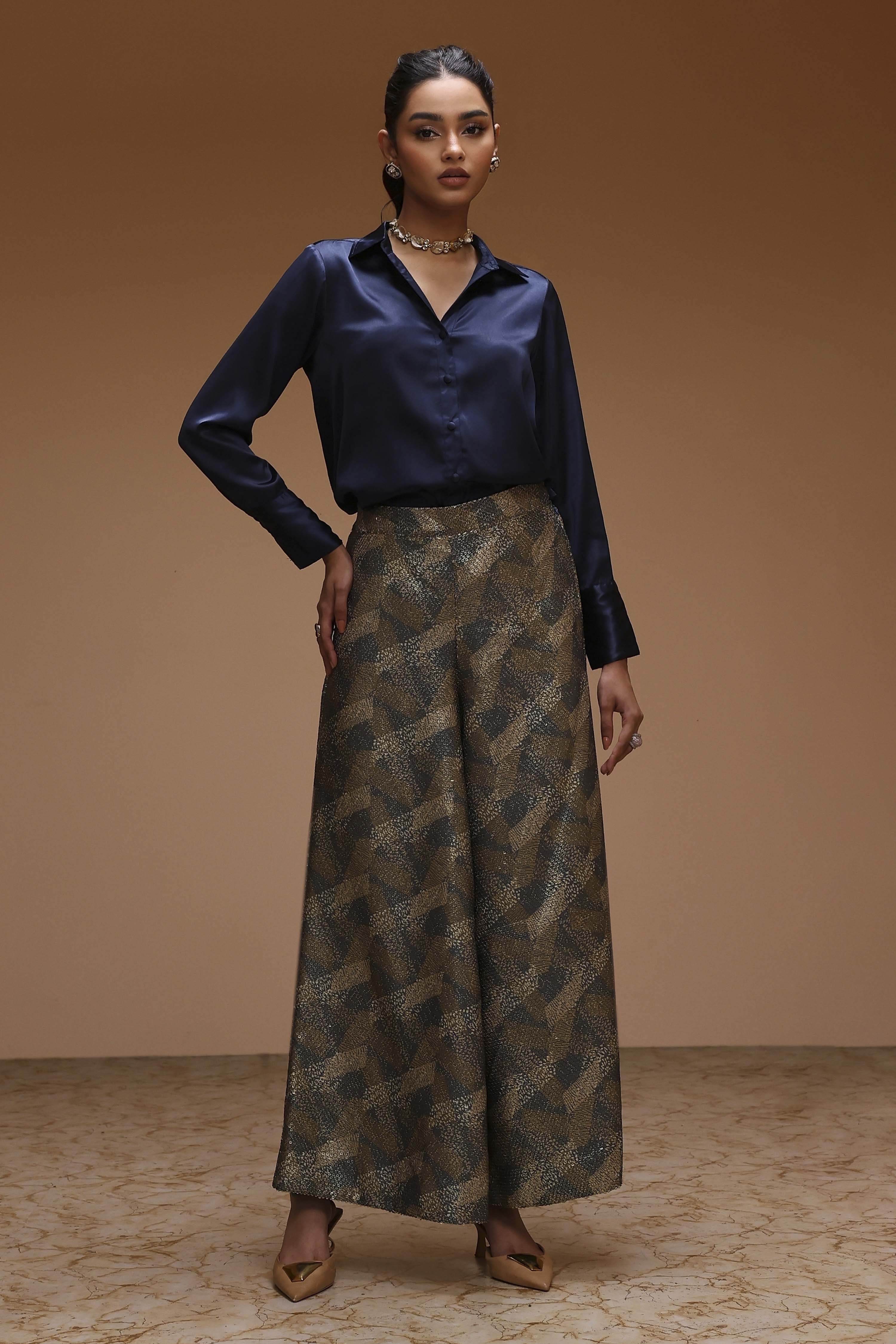 Navy Blue Art Silk Sequinned Co-ord Set image number 0