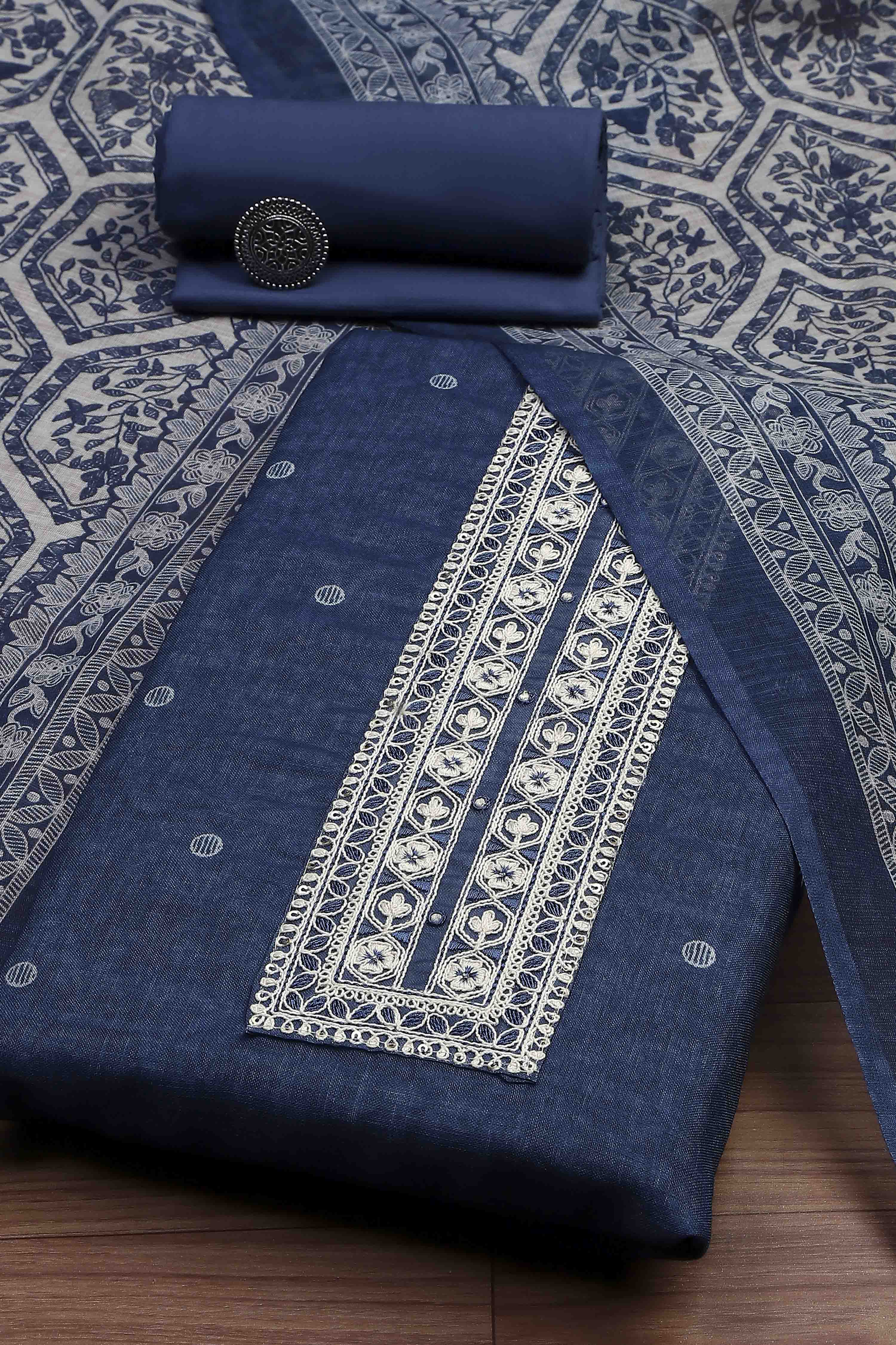 Beige Linen Booti Print Unstitched Suit Set image number 0