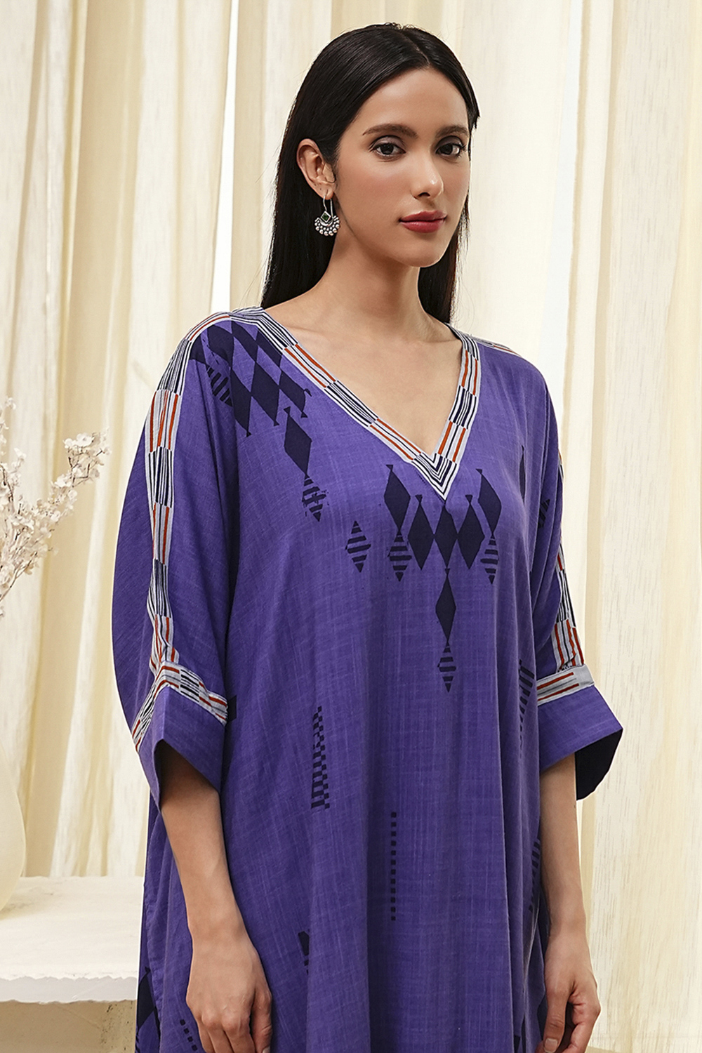 Blue Printed Kaftan-Style Kurta Set image number 1