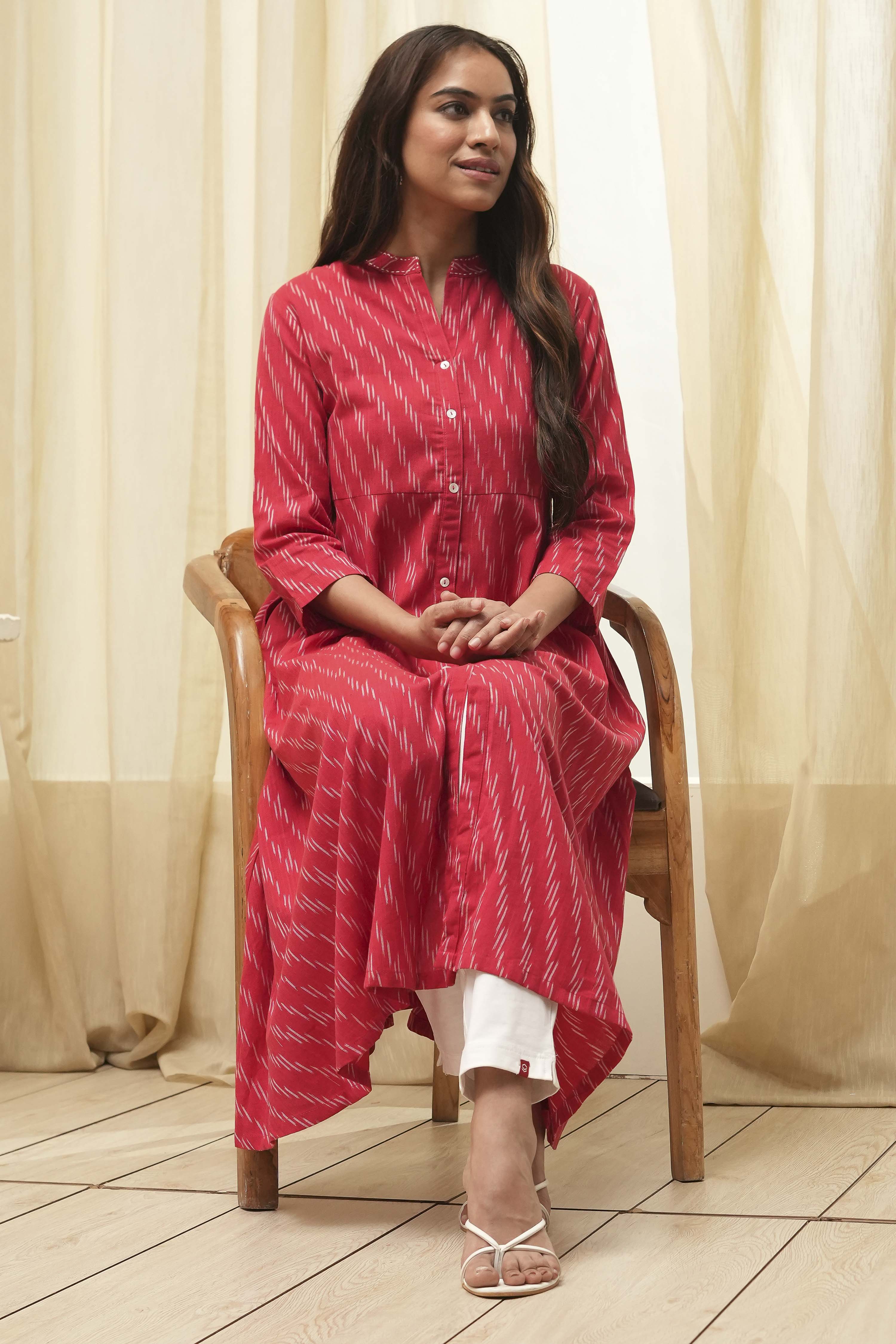 Marron Cotton Short Yarndyed Kurti image number 0