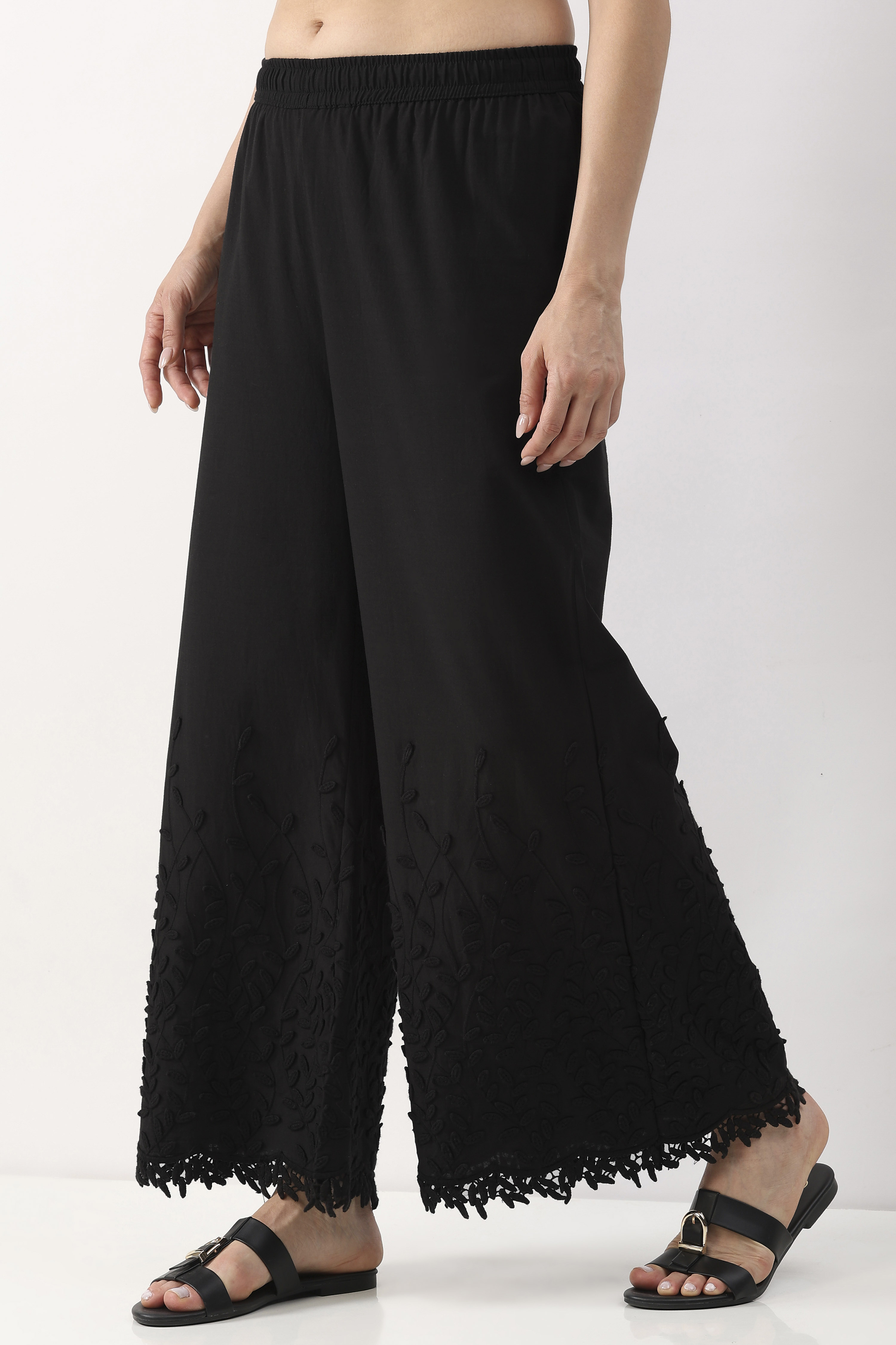 Black Cotton Flared Palazzo image number 2