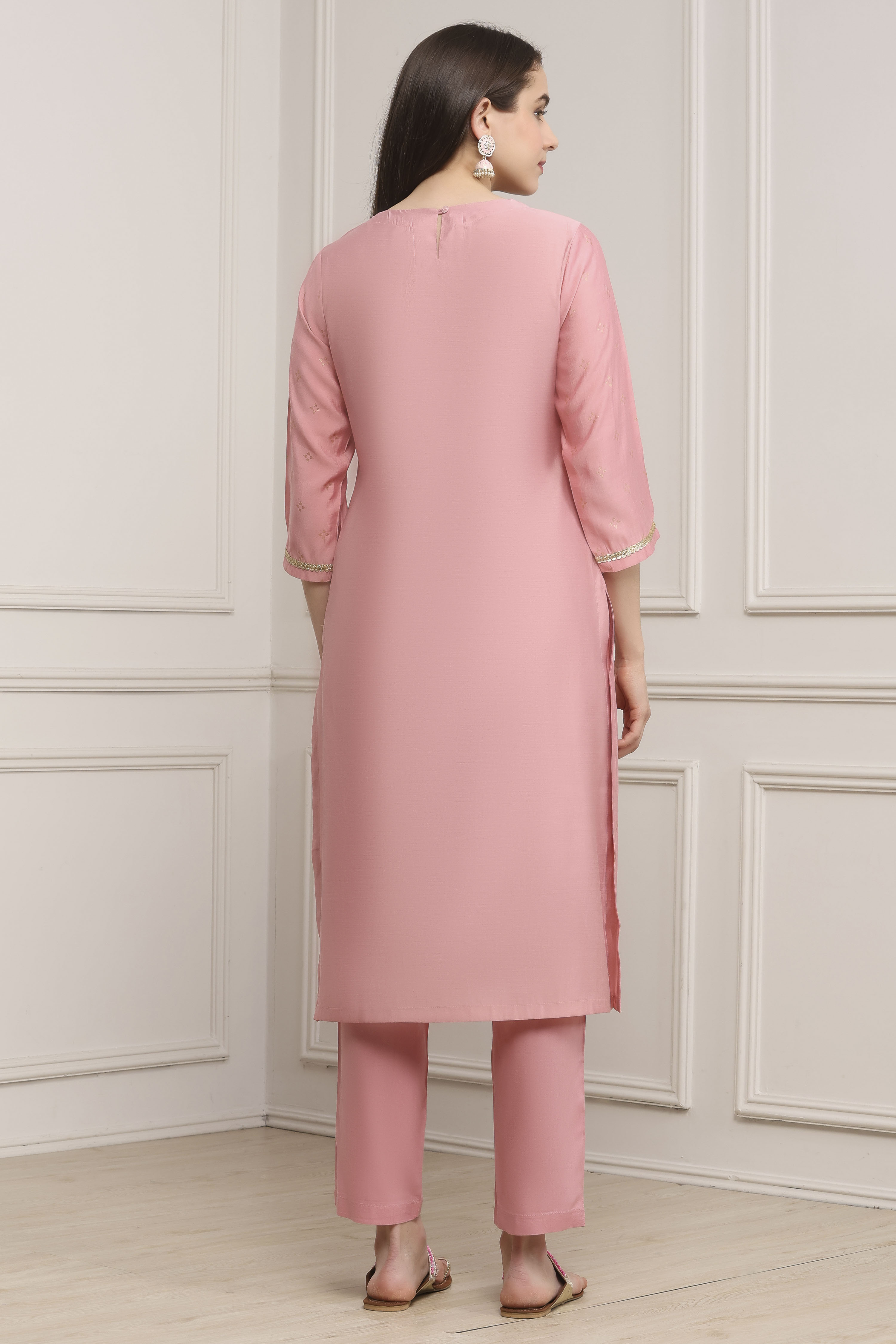 Light Pink Viscose Rayon Straight Suit Set image number 4