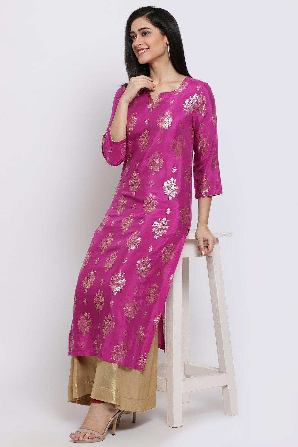 Yellow Viscose Straight Kurta image number 2