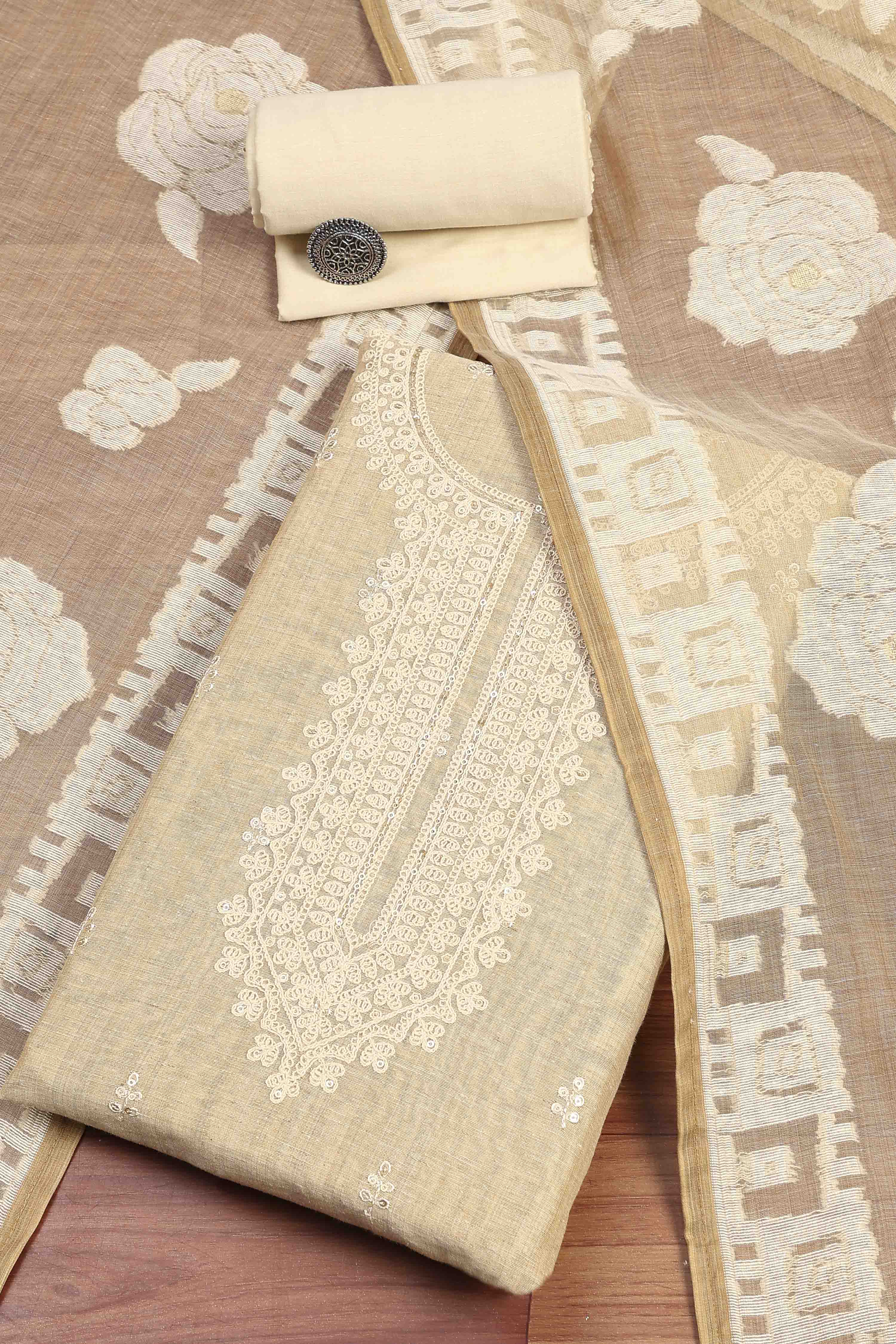 Chicoo Cotton Neck Embroidered Unstitched Suit Set image number 0