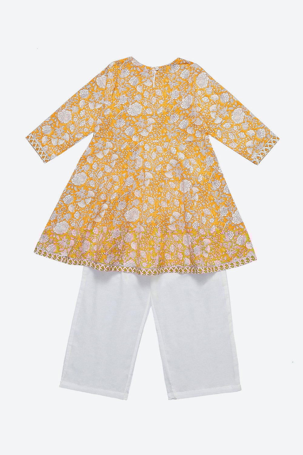Mustard Cotton Floral Kalidar Kurta and Palazzo Set image number 3