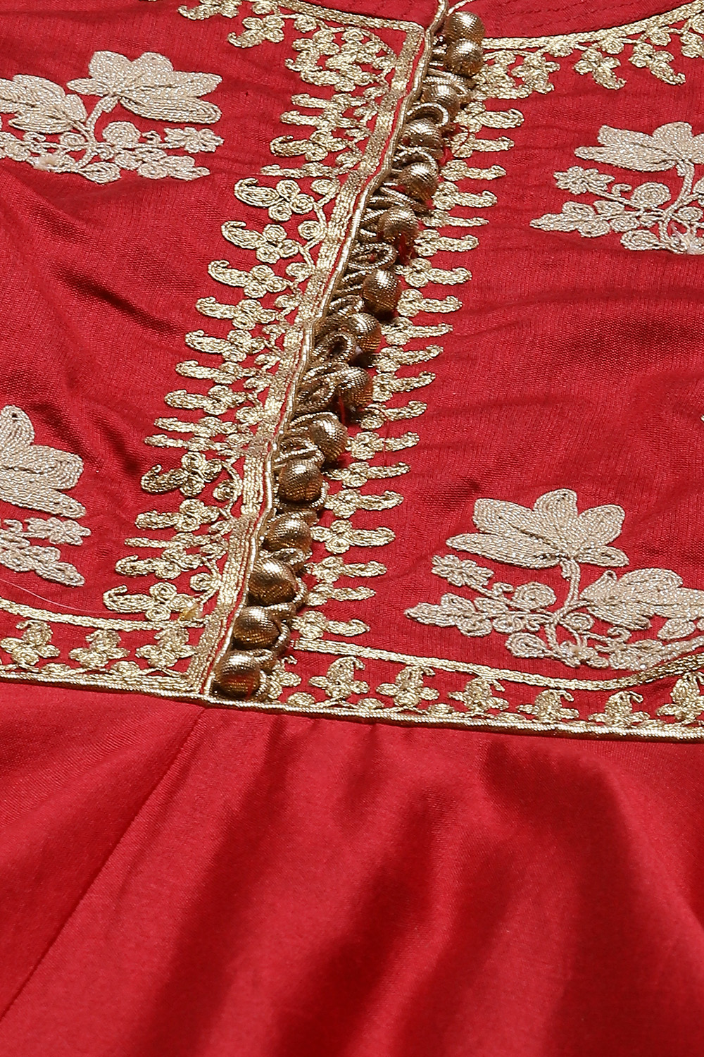 Red Cotton Silk Anarkali Yarndyed Suit Set image number 1