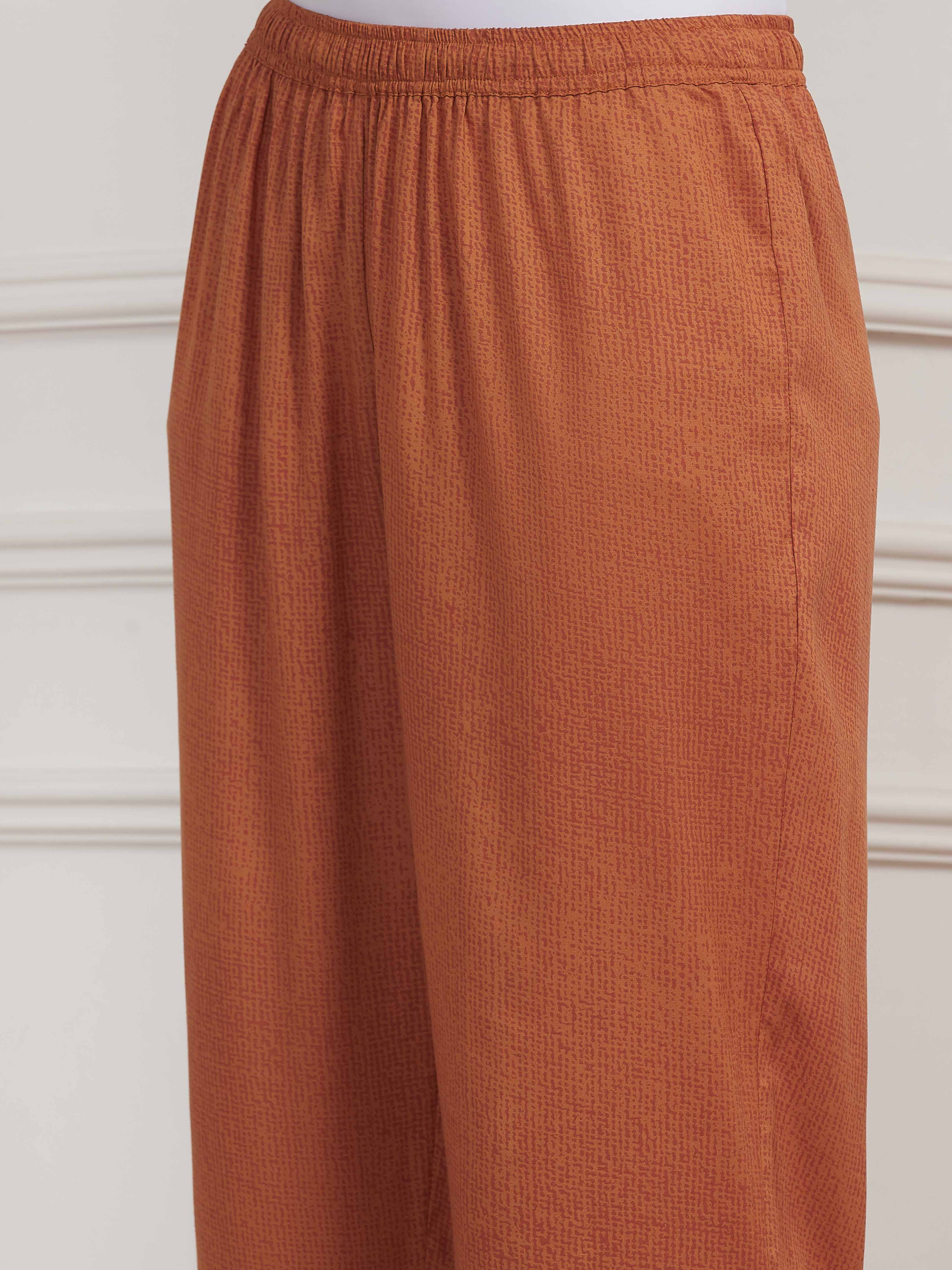 Orange Modal Printed Straight Suit Set image number 2