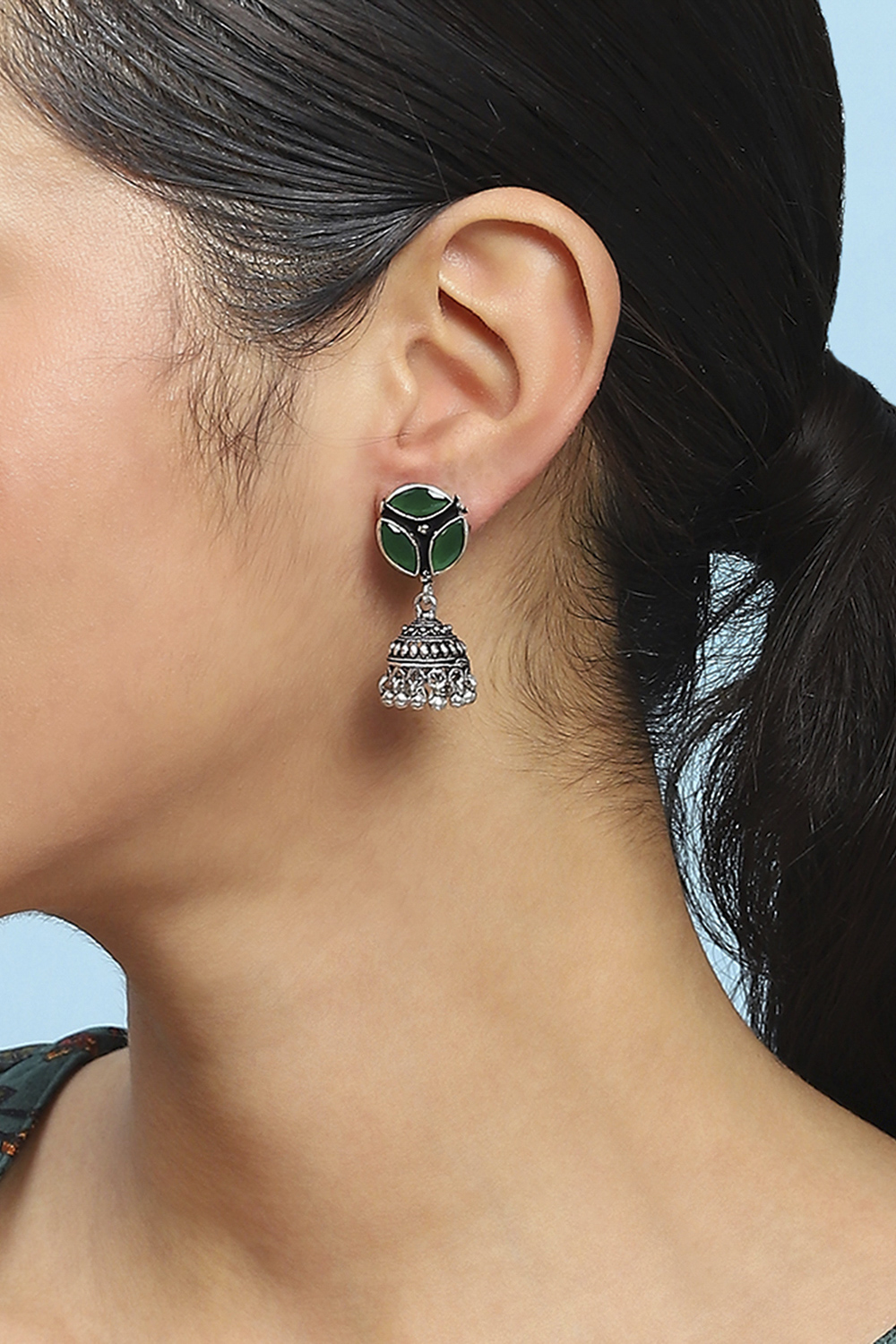 Green Brass Jhumka image number 1