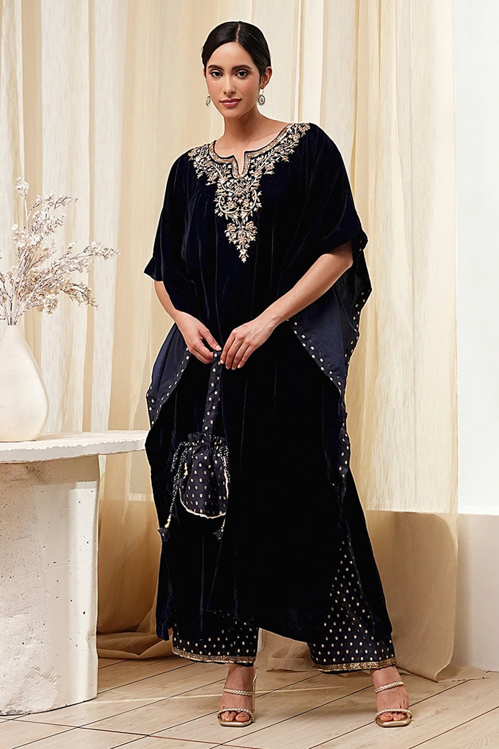 Blue Art Silk A-Line Kurta Palazzo Suit Set image number 6