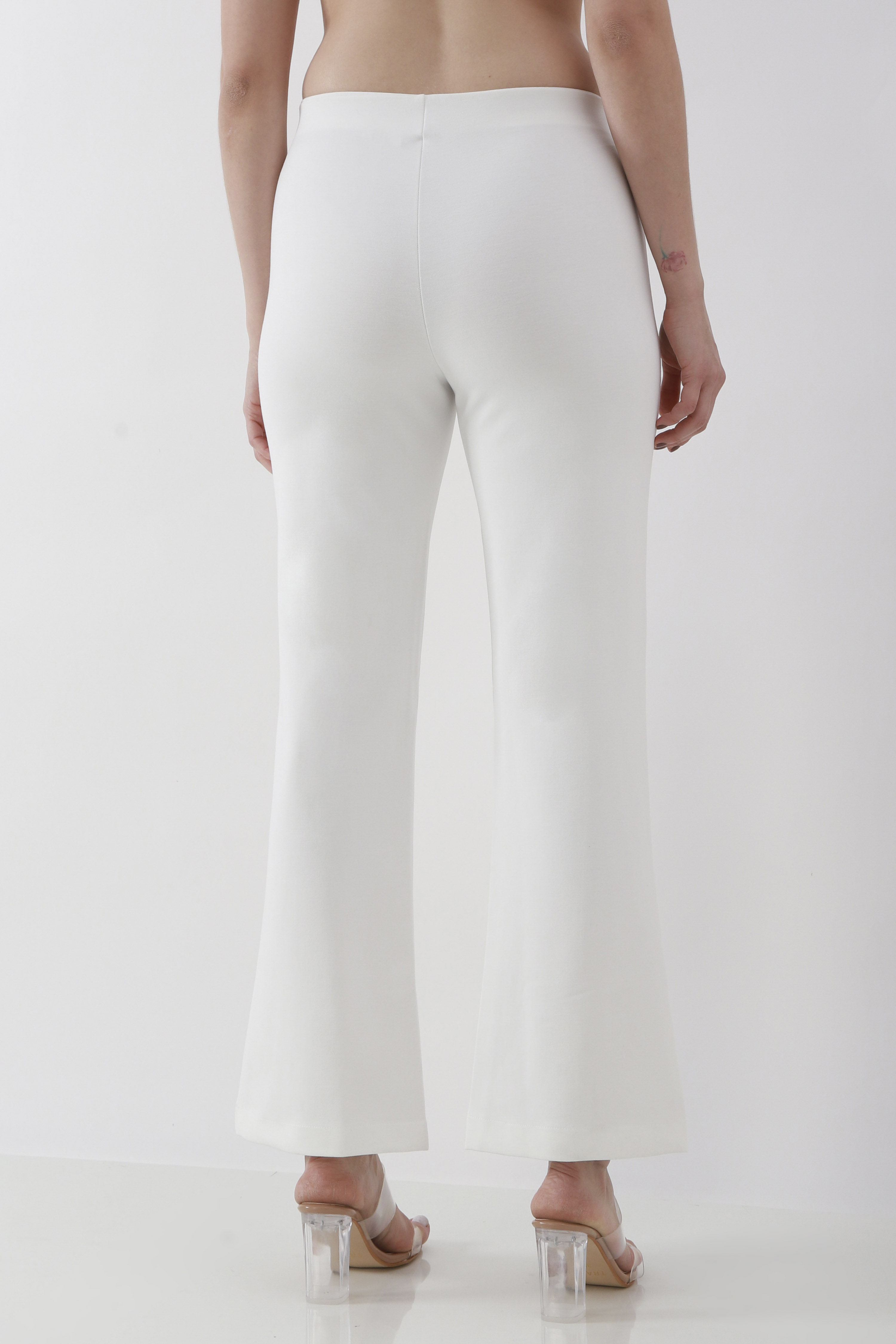 Beige Viscose Blend Flared Pants image number 5
