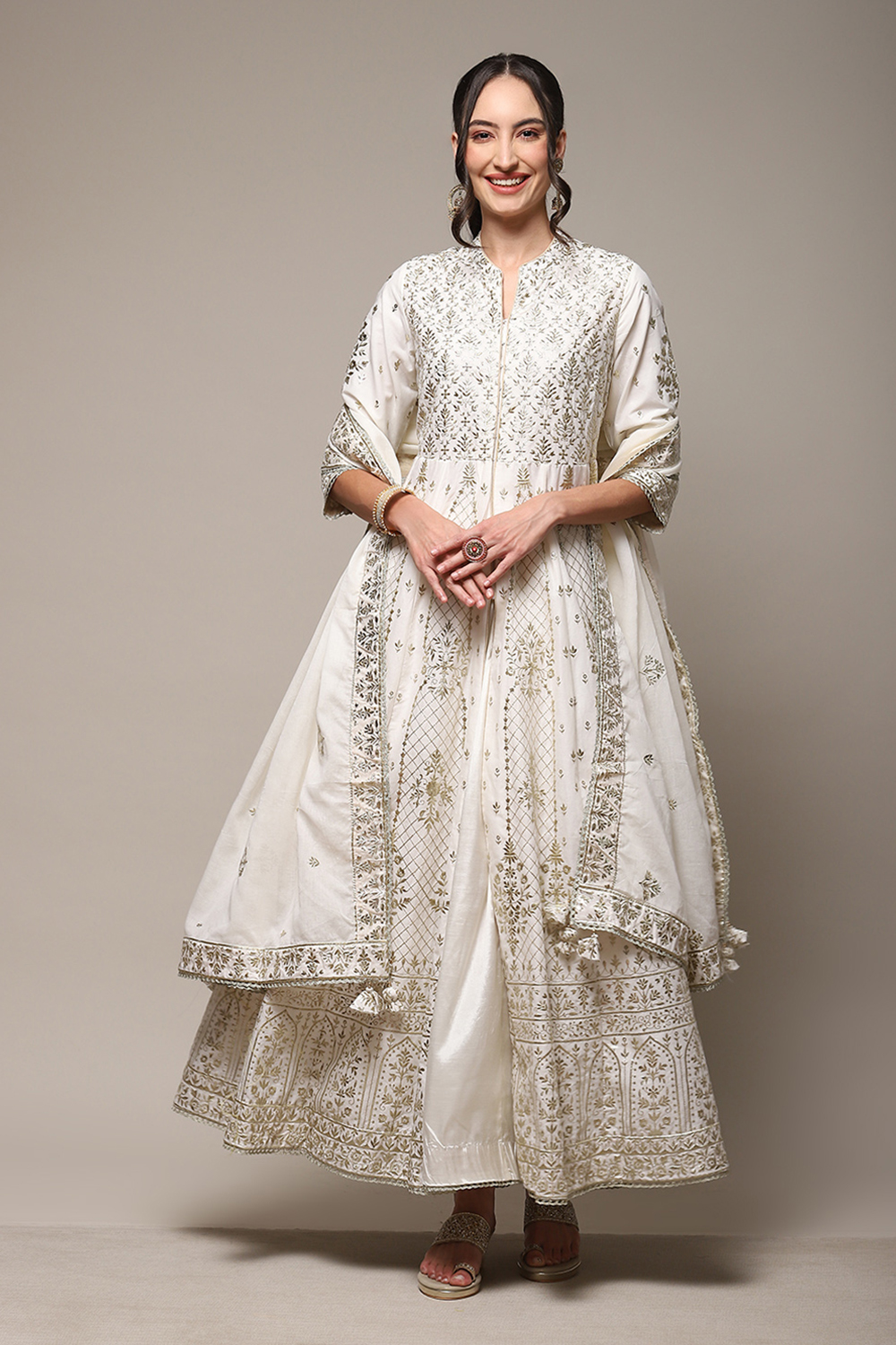 Pastel Blue Cotton Anarkali Kurta Sharara Suit Set image number 7