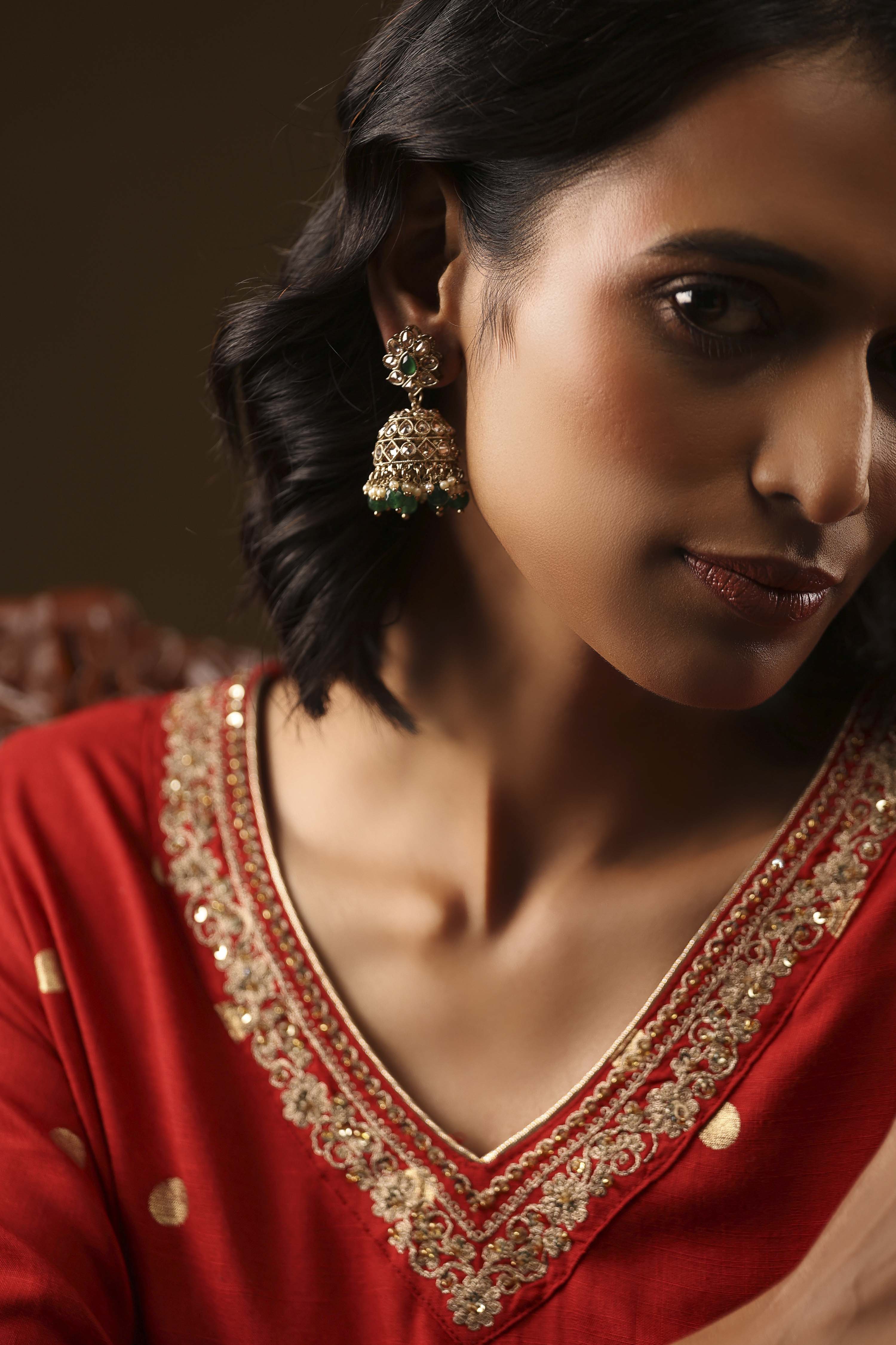 Green Brass Jhumka image number 3