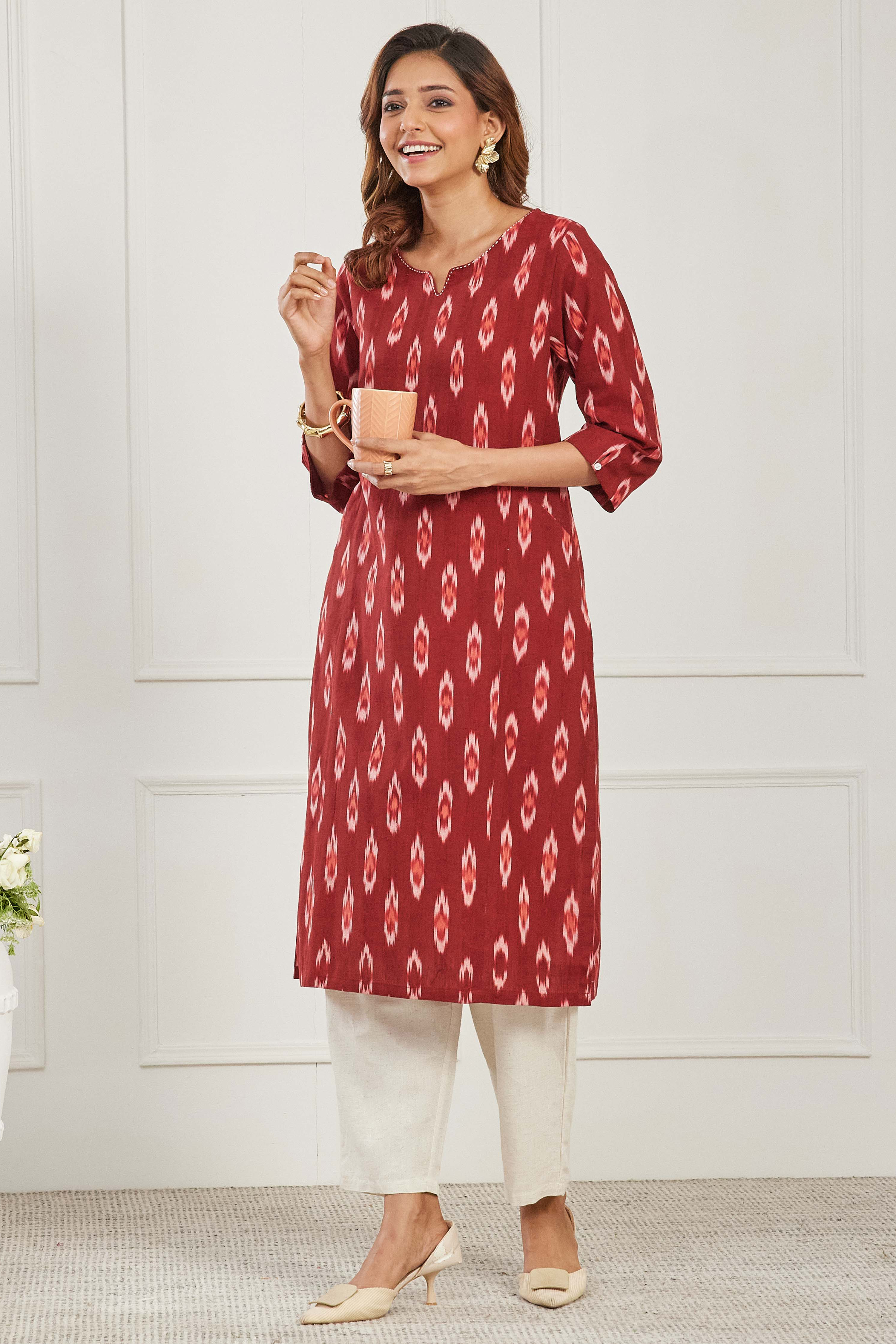 Brown Cotton Straight Kurta image number 5