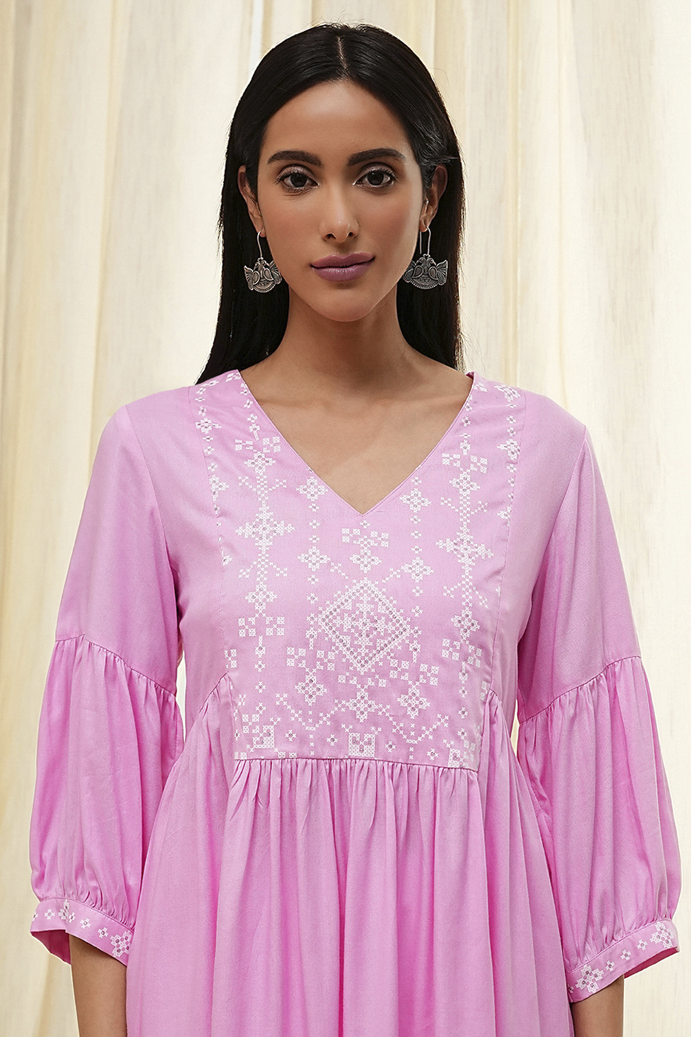 Pink Solid Flared Short Kurta image number 1
