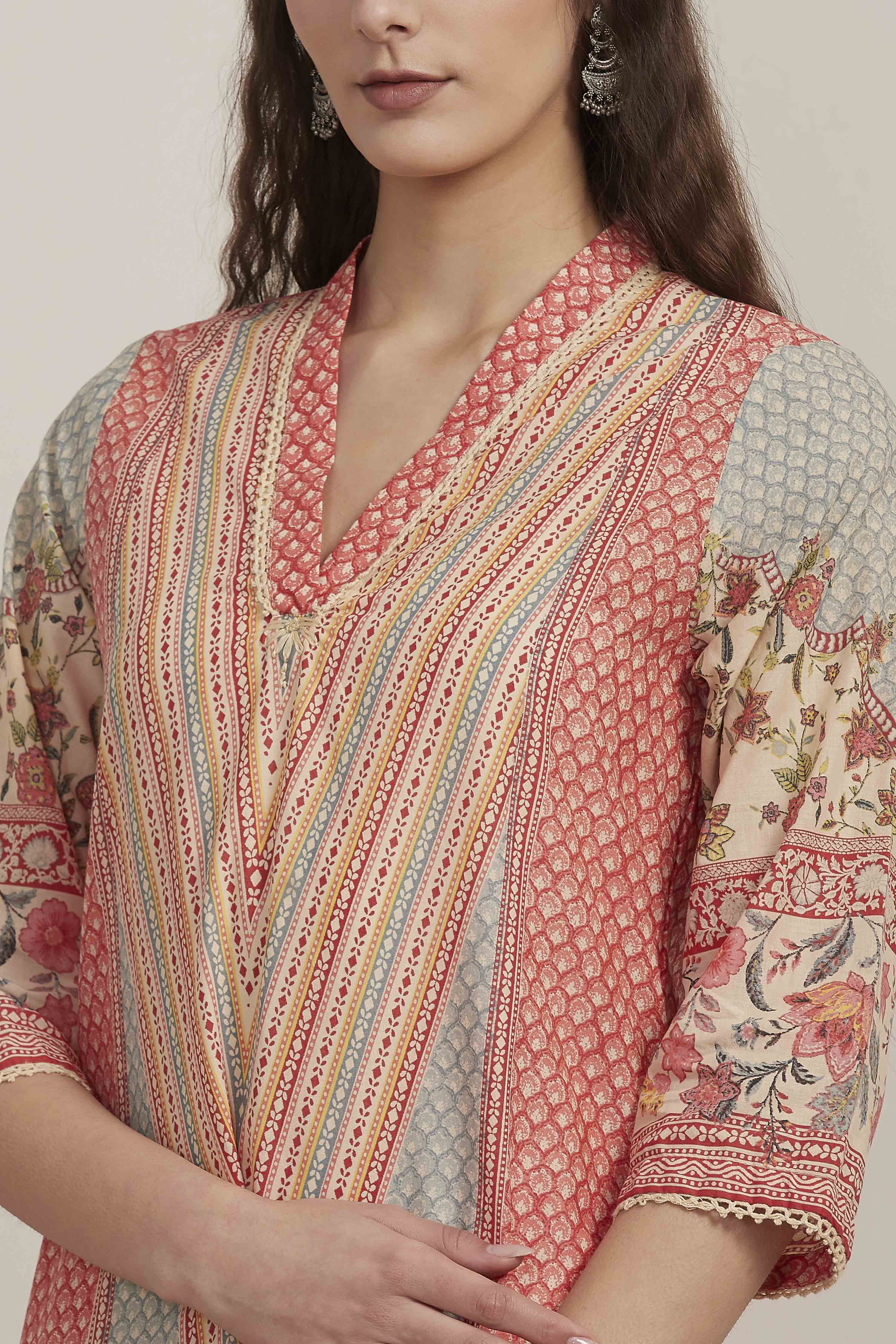 Red Cotton Straight Kurta image number 1