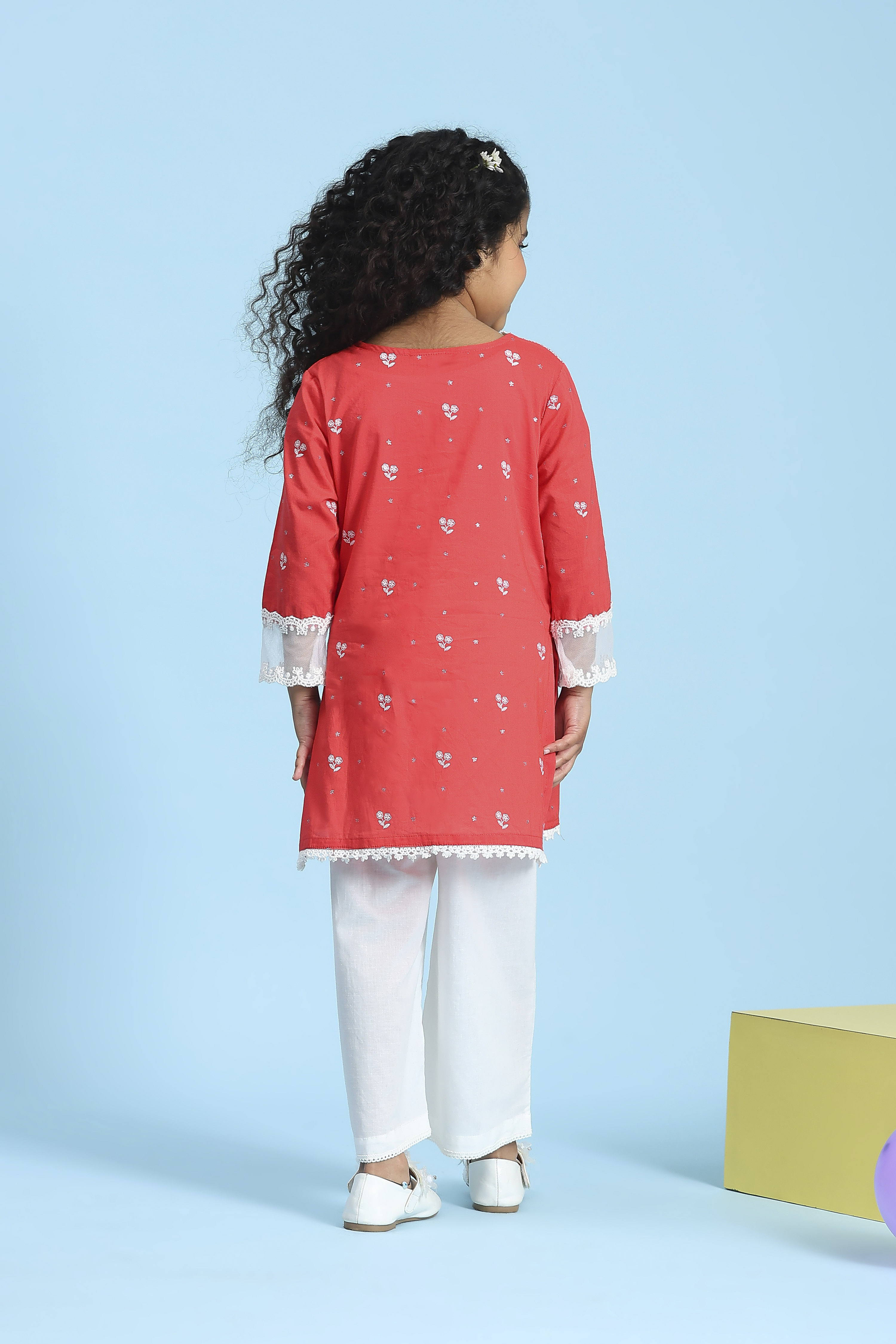 Coral Cotton Printed Straight Suit Set image number 4