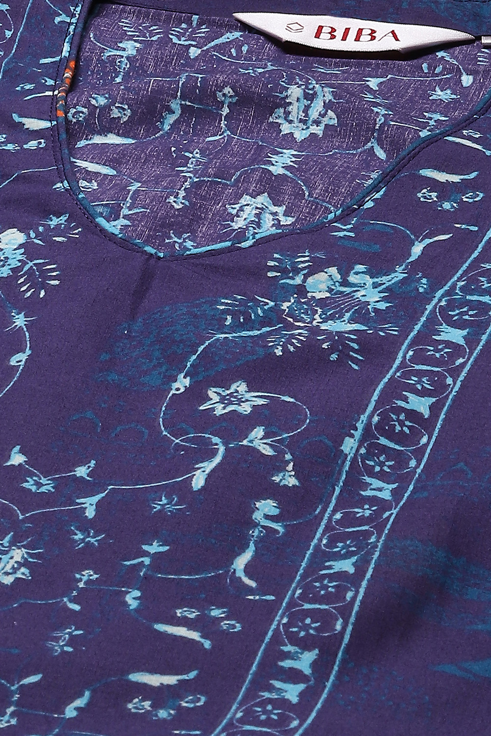 Indigo Cotton Printed Short Kurti image number 1