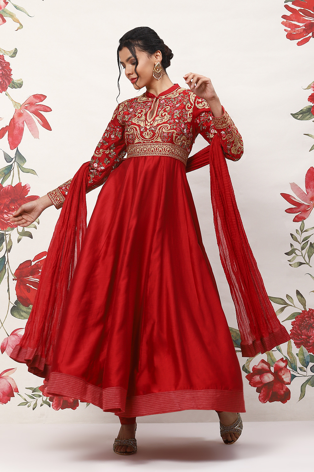 Mustard Cotton Blend Anarkali Kurta Suit Set image number 7