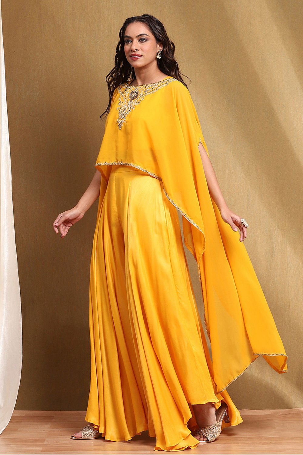 Yellow Embroidered Fusion Set image number 3