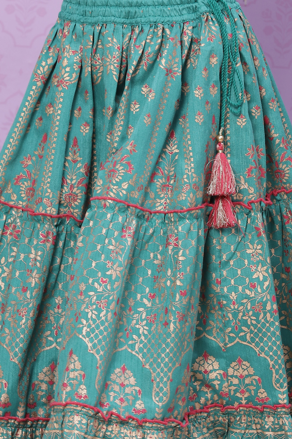 Green Art Silk Flared Lehenga image number 2