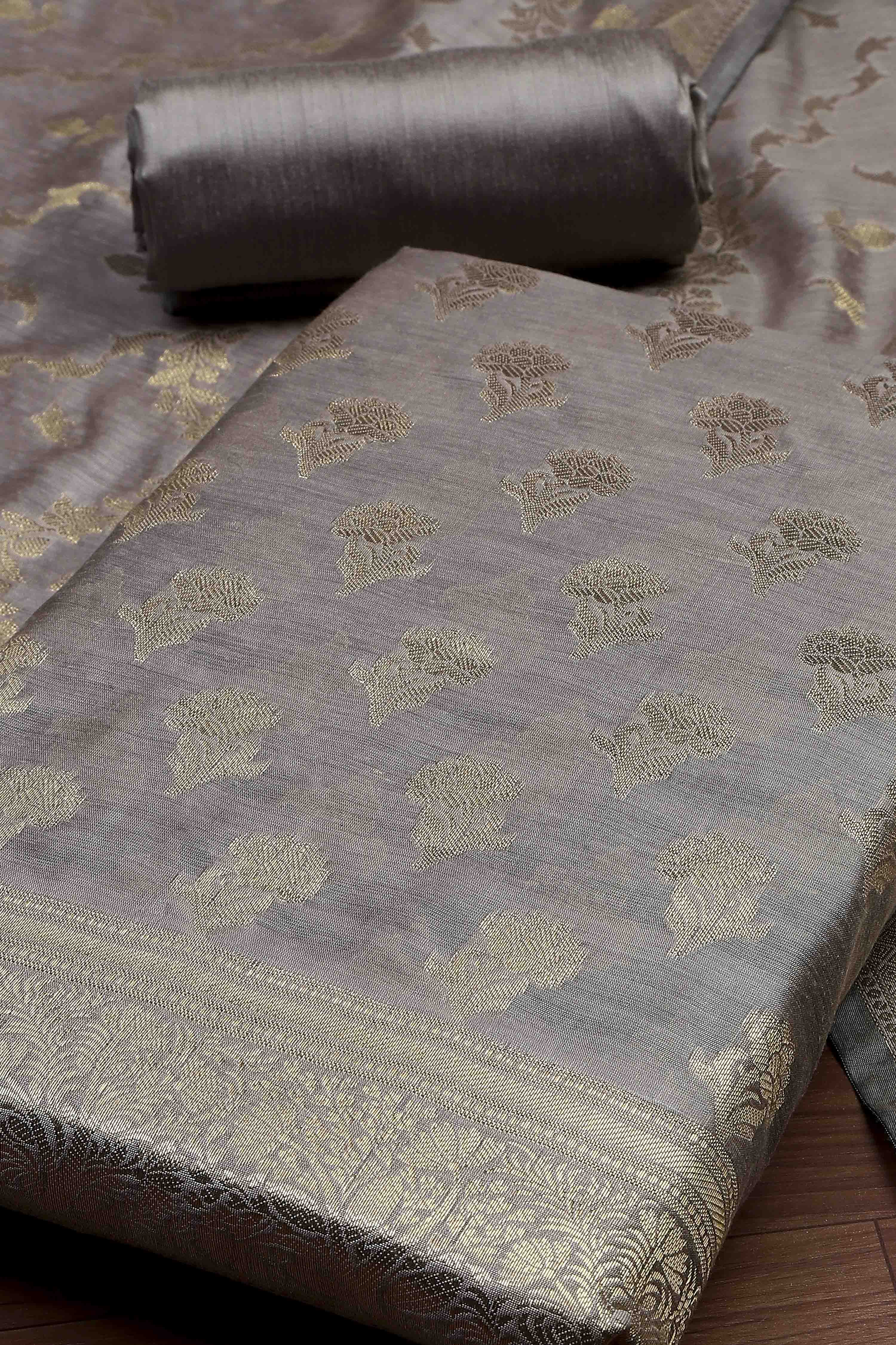 Lavender Cotton Printed Embroidered Unstitched Suit Set image number 1