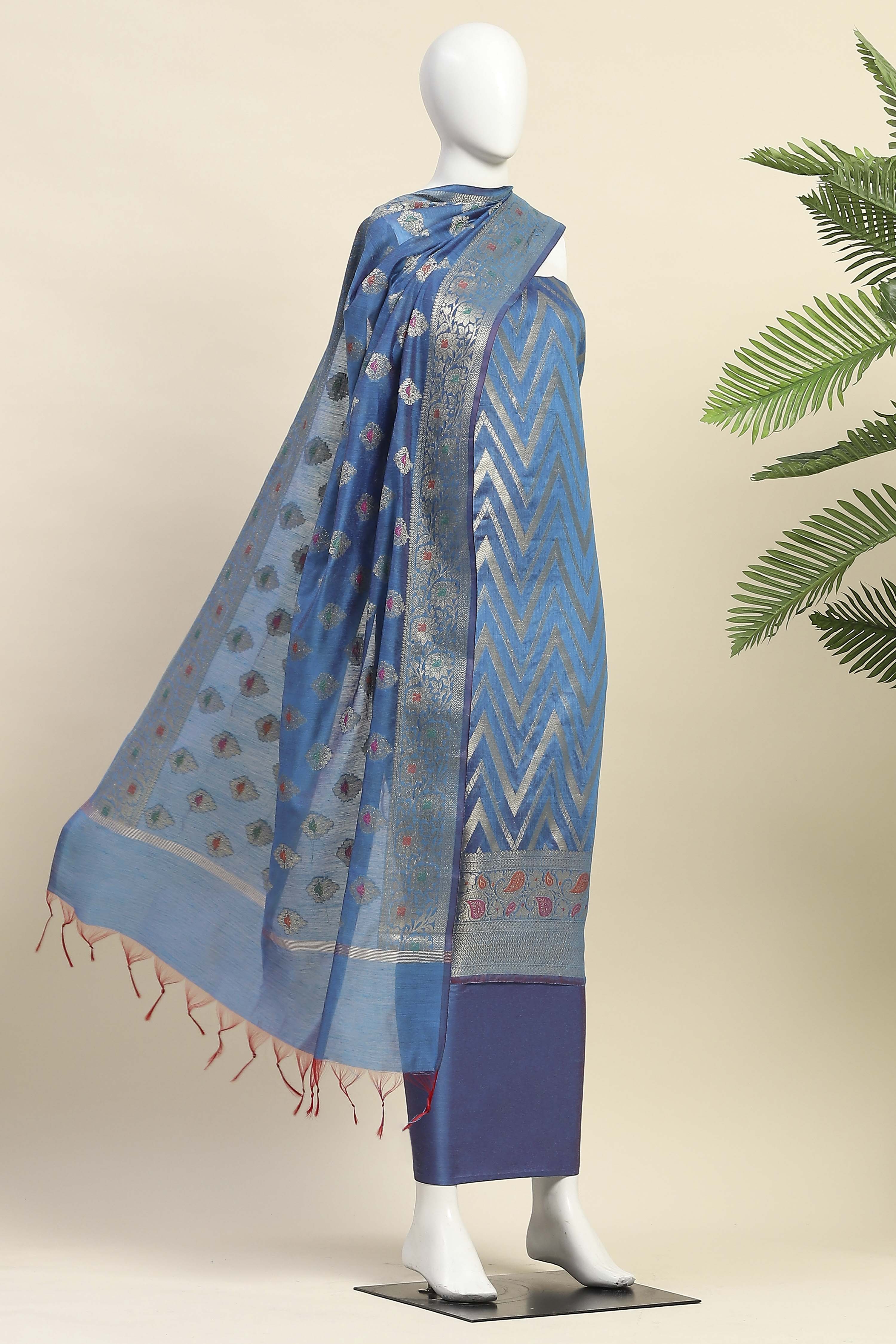 Red Cotton Printed Embroidered Unstitched Suit Set image number 4