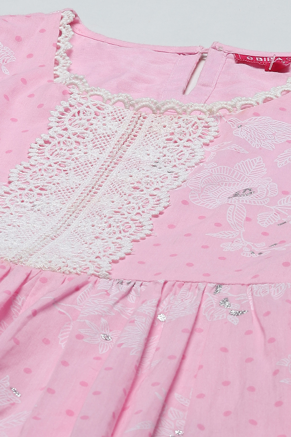 Pink Cotton Floral Printed Gathered Peplum Suit Set image number 1