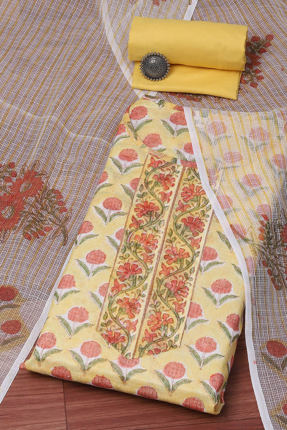 Blue Green Cotton Blend Unstitched Suit set image number 0