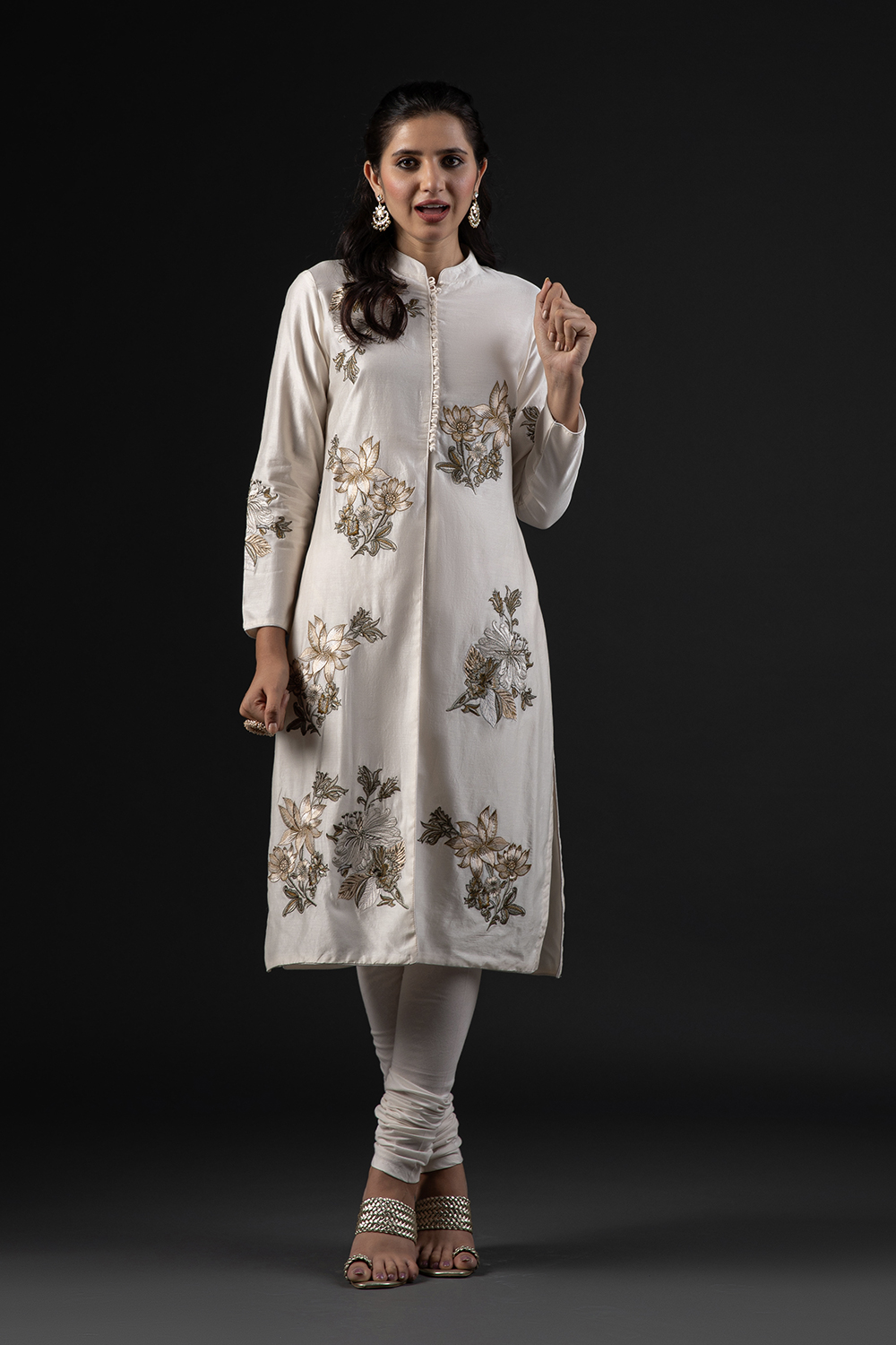 Ivory Cotton Silk Straight Printed Suit Set image number 7