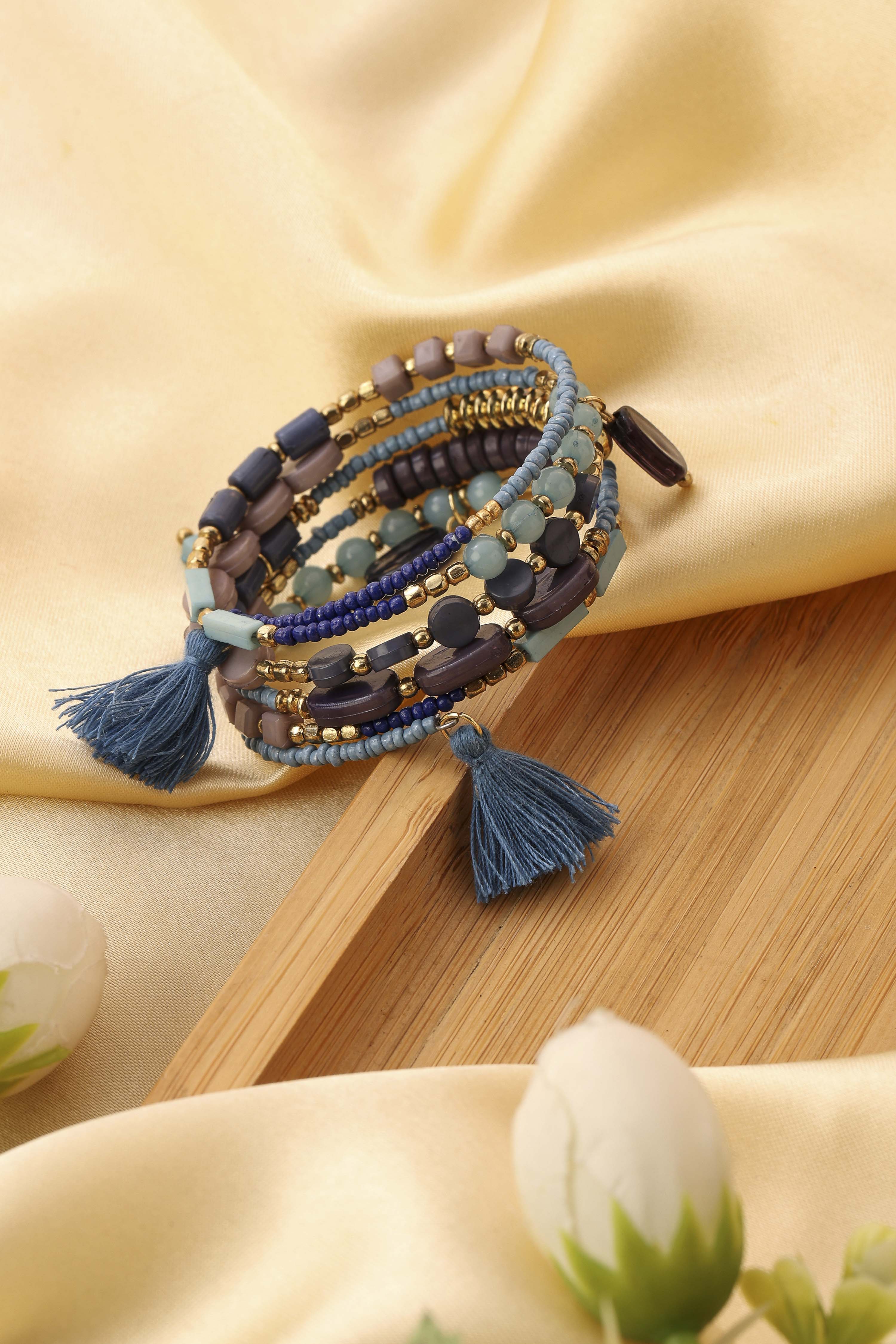 Blue Plastic Multi-Strand Wrap Around Bracelet image number 2