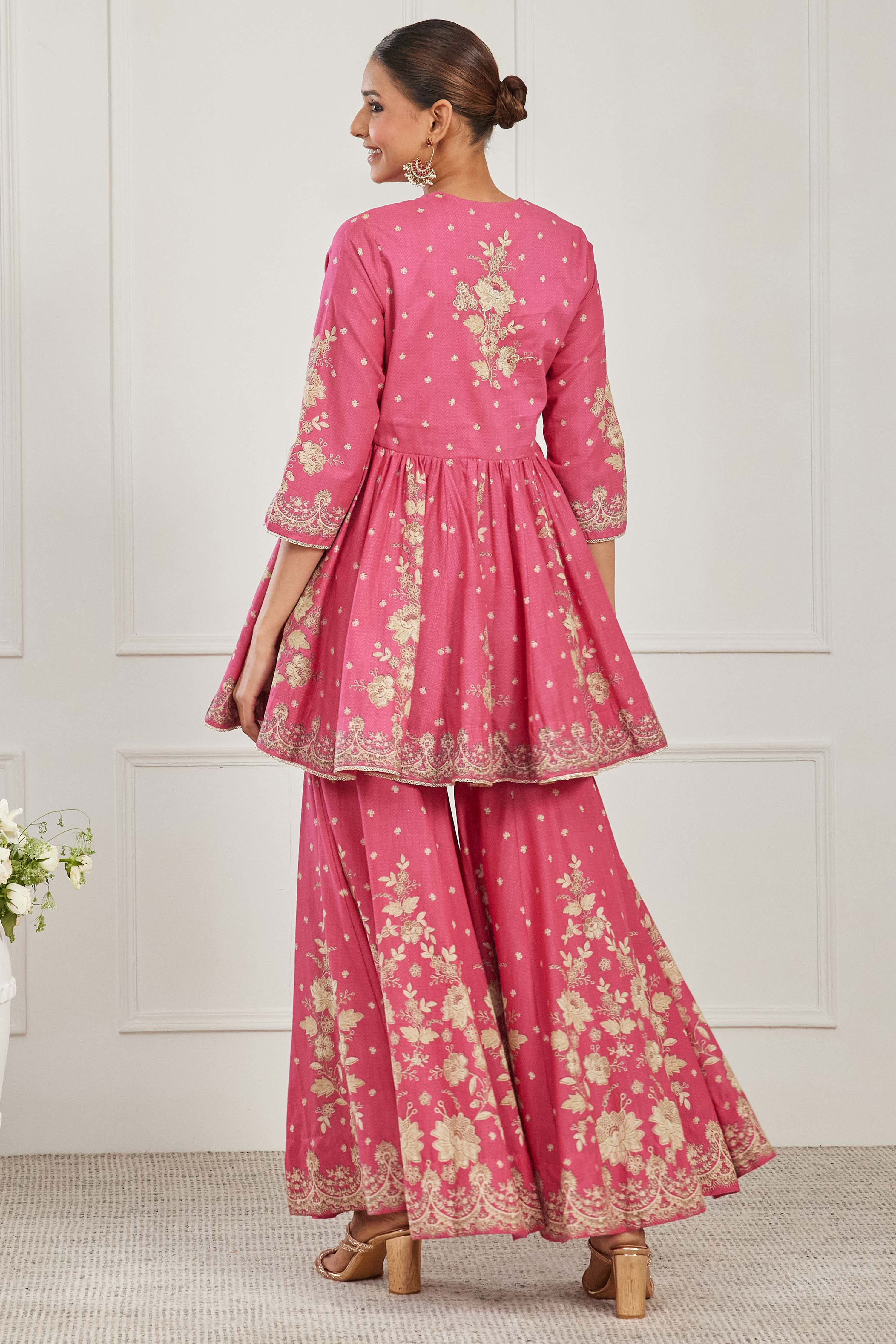 Pink Cotton Peplum Printed Garara Suit Set image number 5