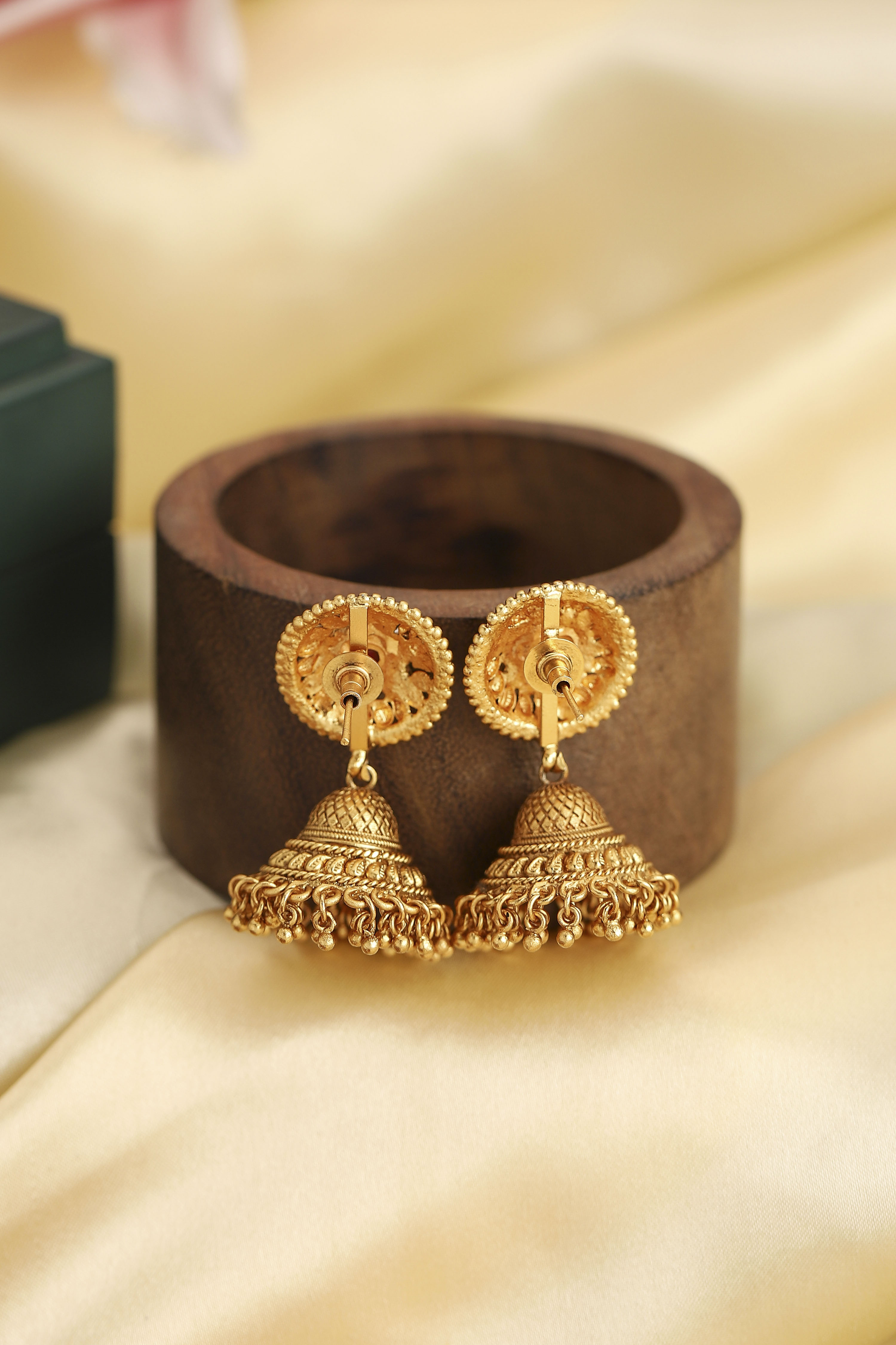 Red Gold Plated Minimal Stone Studded Jhumkas image number 2