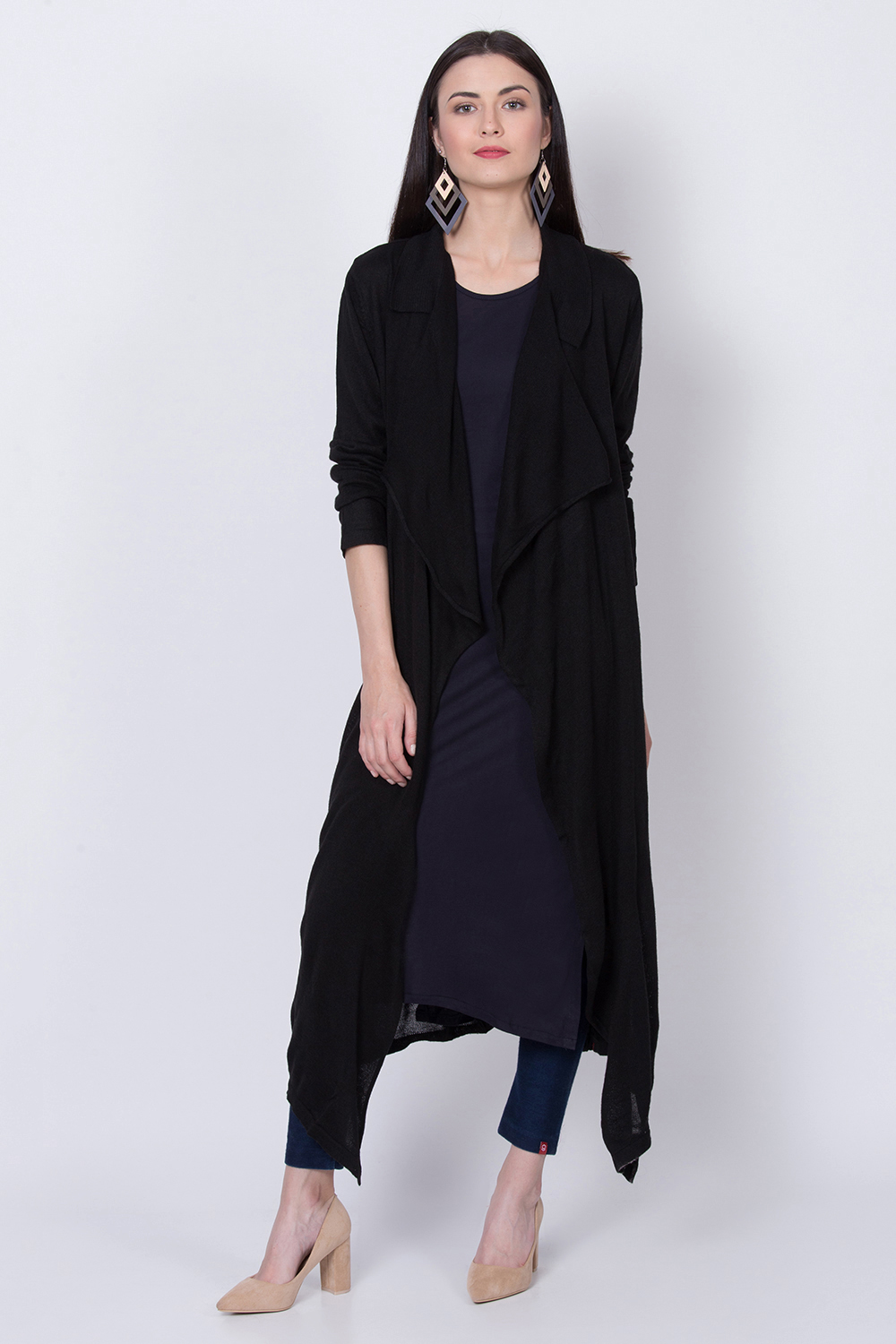 Cream Woolen Front Open Solid Shrug image number 0