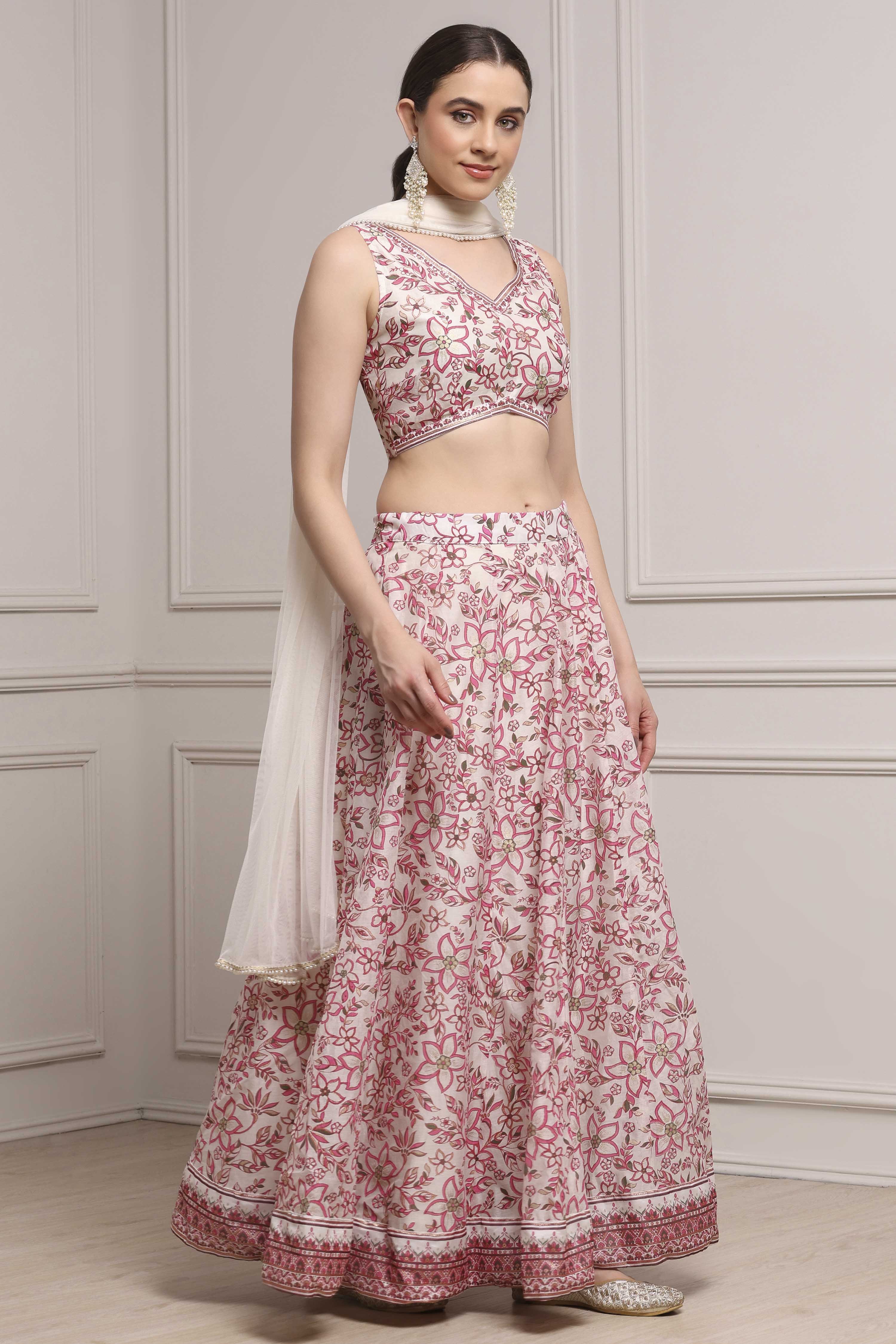 Ivory Polyester Printed Regular Lehenga Set image number 5
