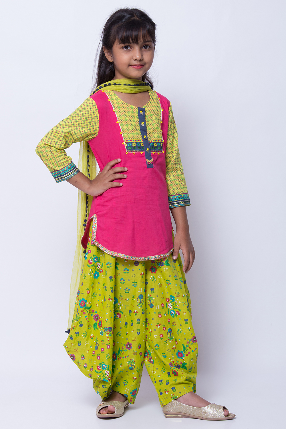 Pink Cotton Straight Kurta Dhoti Pant Suit Set image number 3