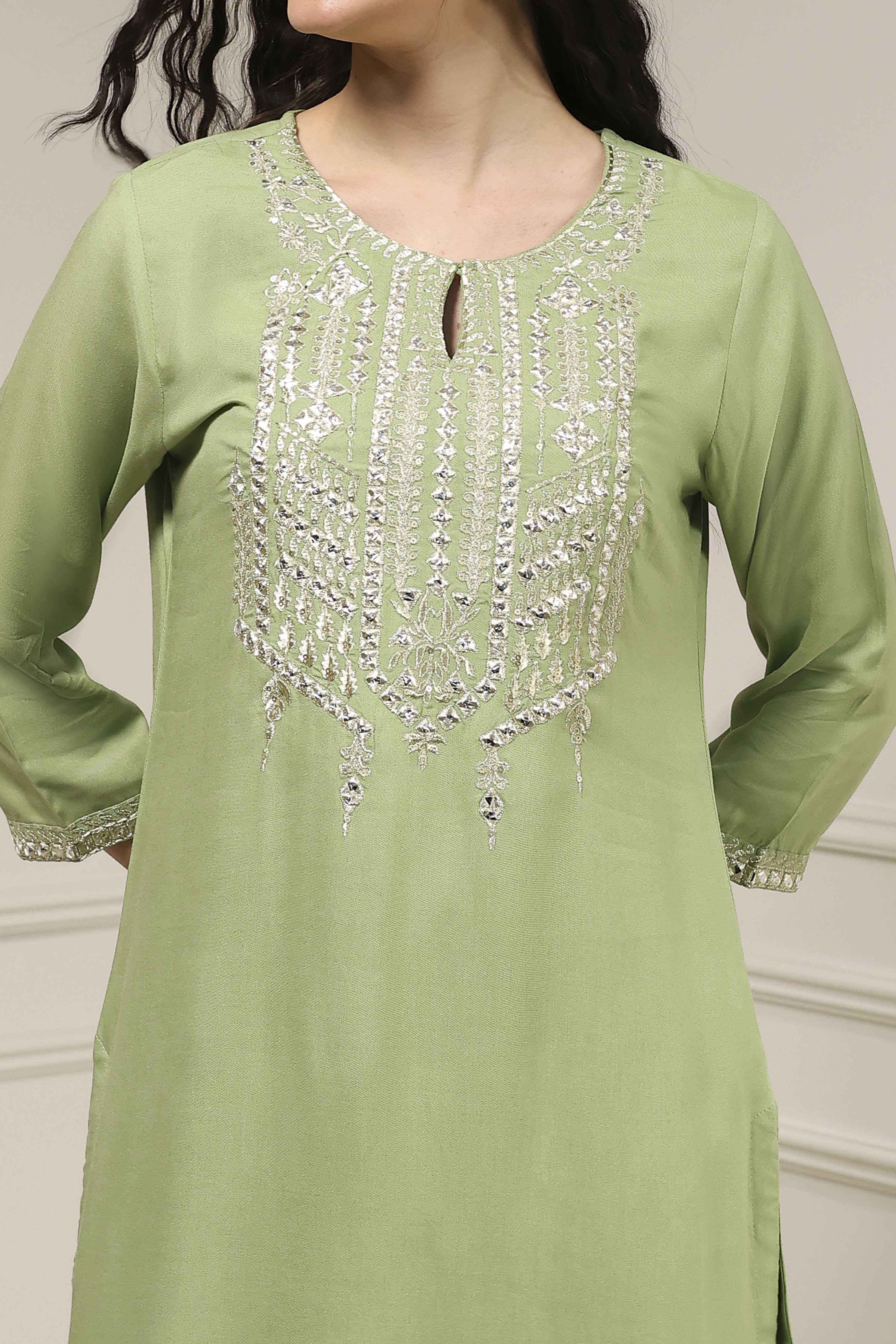 Sage Green Solid Straight Suit Set image number 1