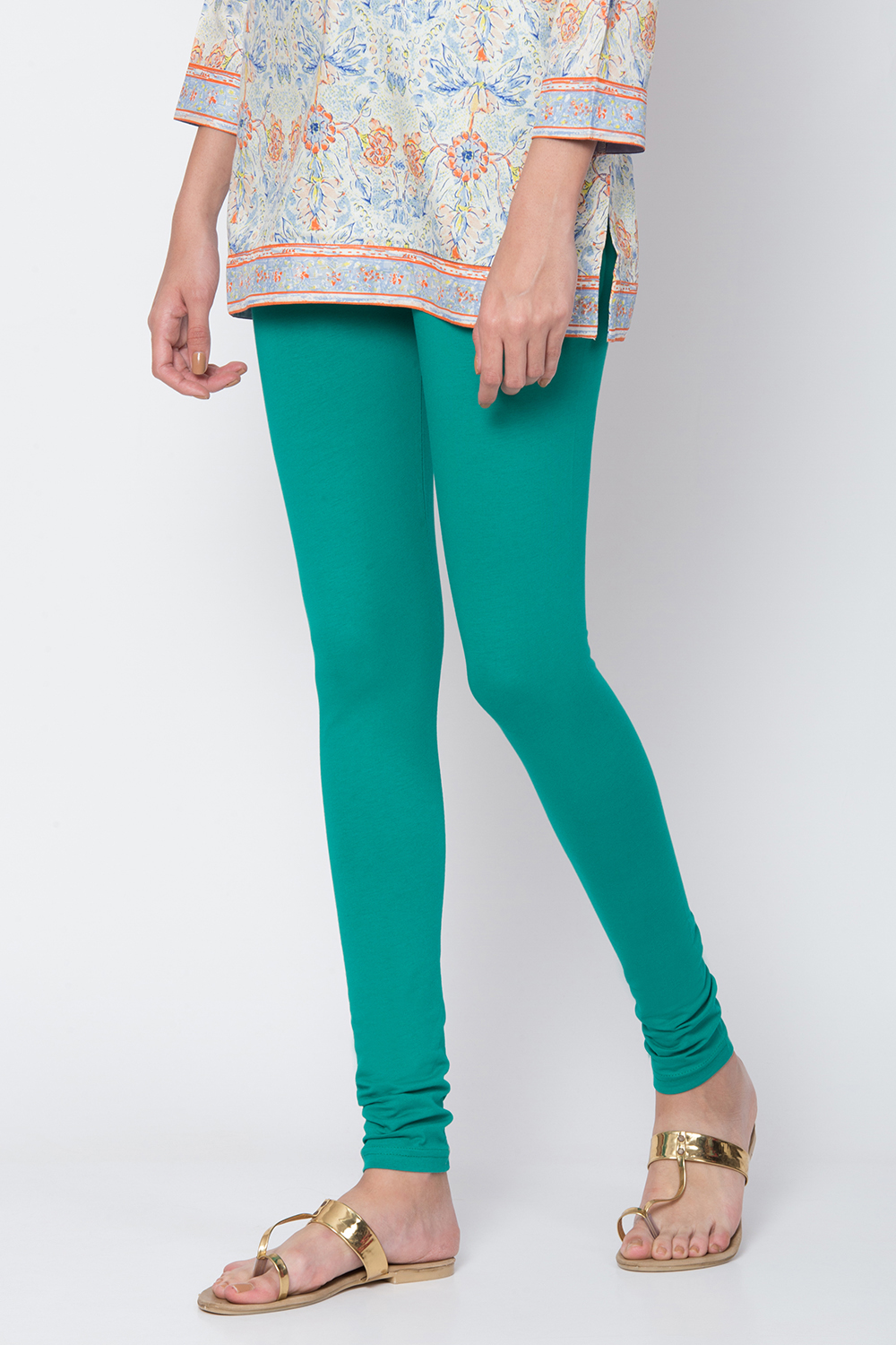 White Cotton Blend Dyed Churidar image number 2