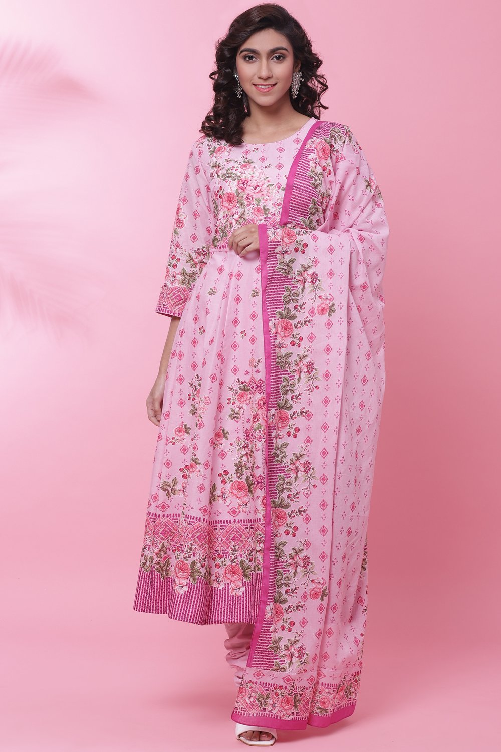 Aqua Blue Cotton Anarkali Kurta Churidar Suit Set image number 0