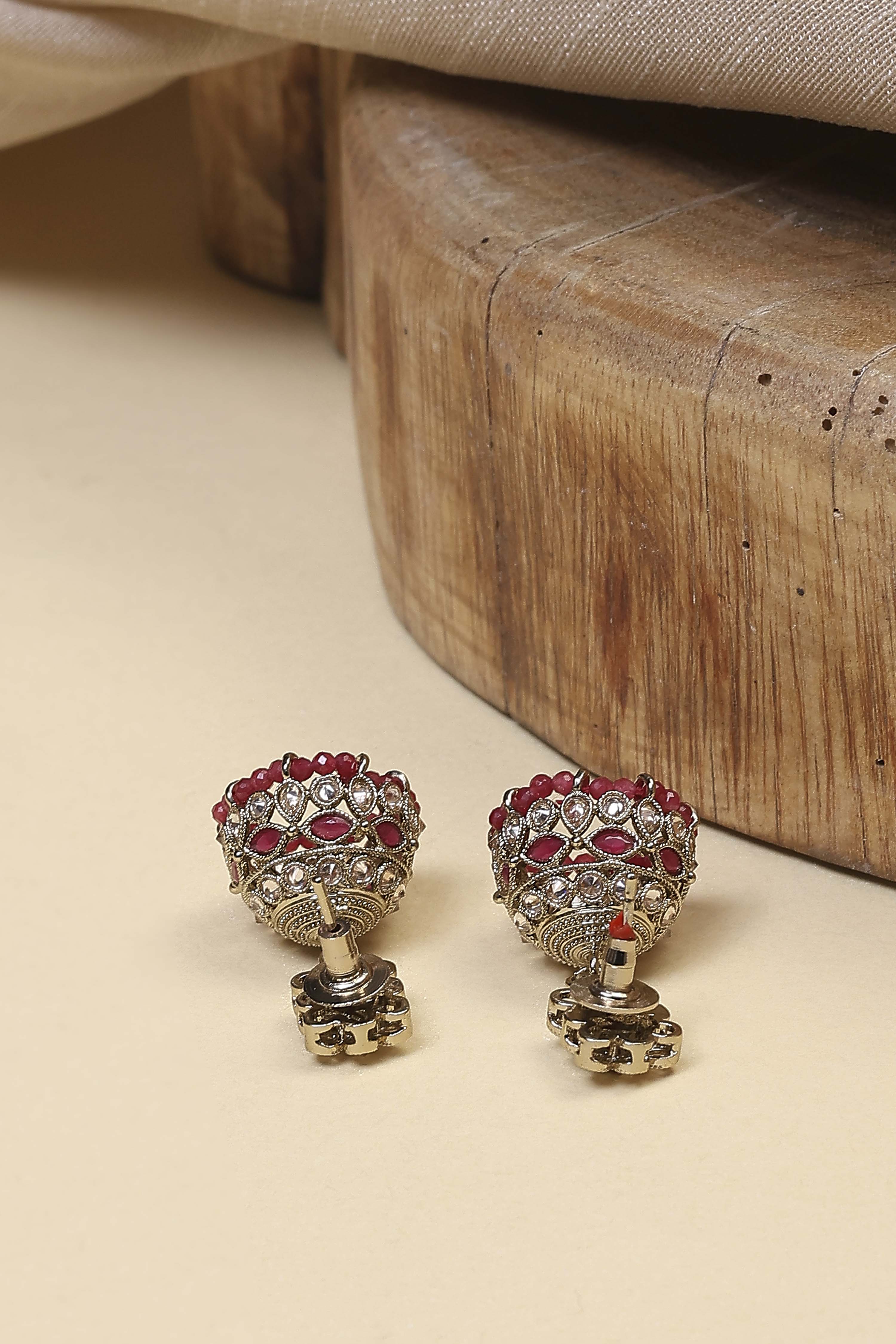 Dark Pink Pearl Earrings image number 2