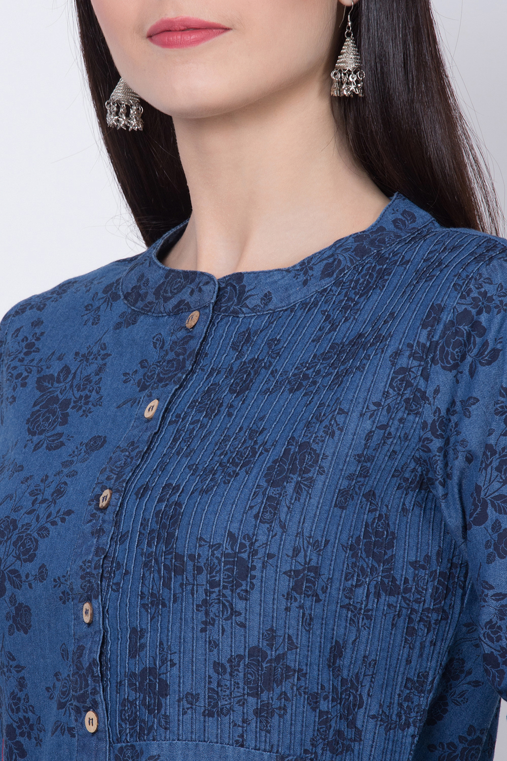 Denim Blue Cotton Straight Printed Kurta image number 1