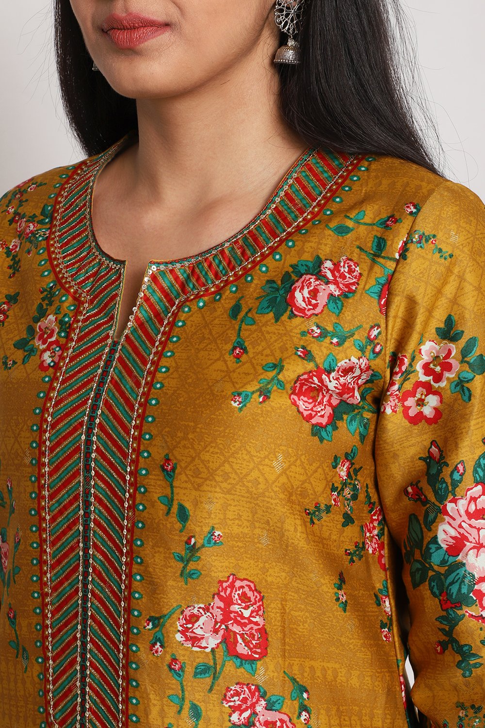Mustard Cotton Straight Printed Kurta image number 1