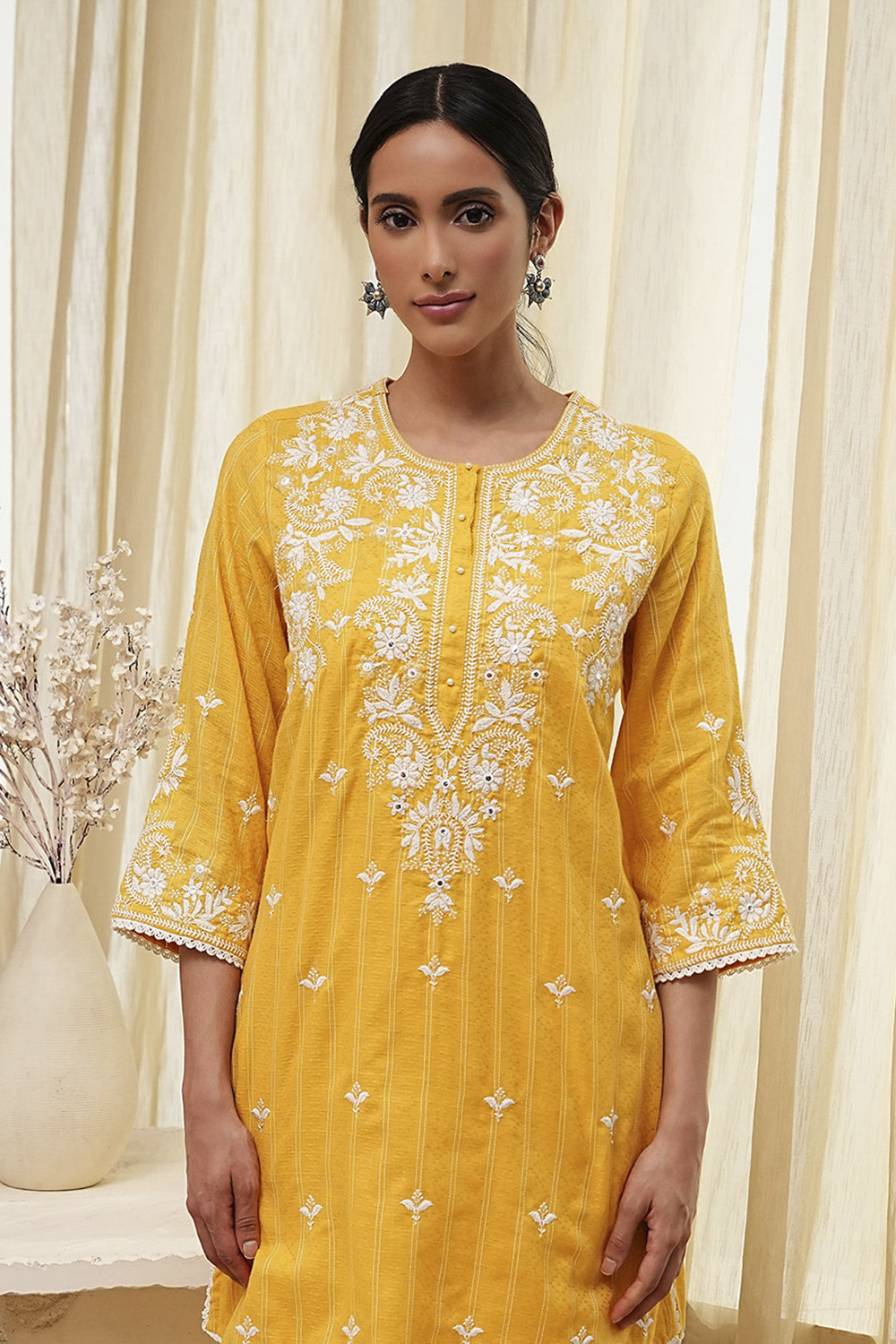 Blue Cotton Embroidered Straight Kurta Set image number 1