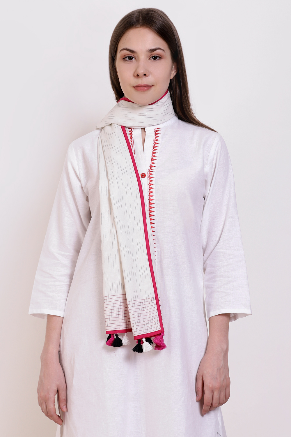 Off White Cotton Yarndyed Scarf image number 2