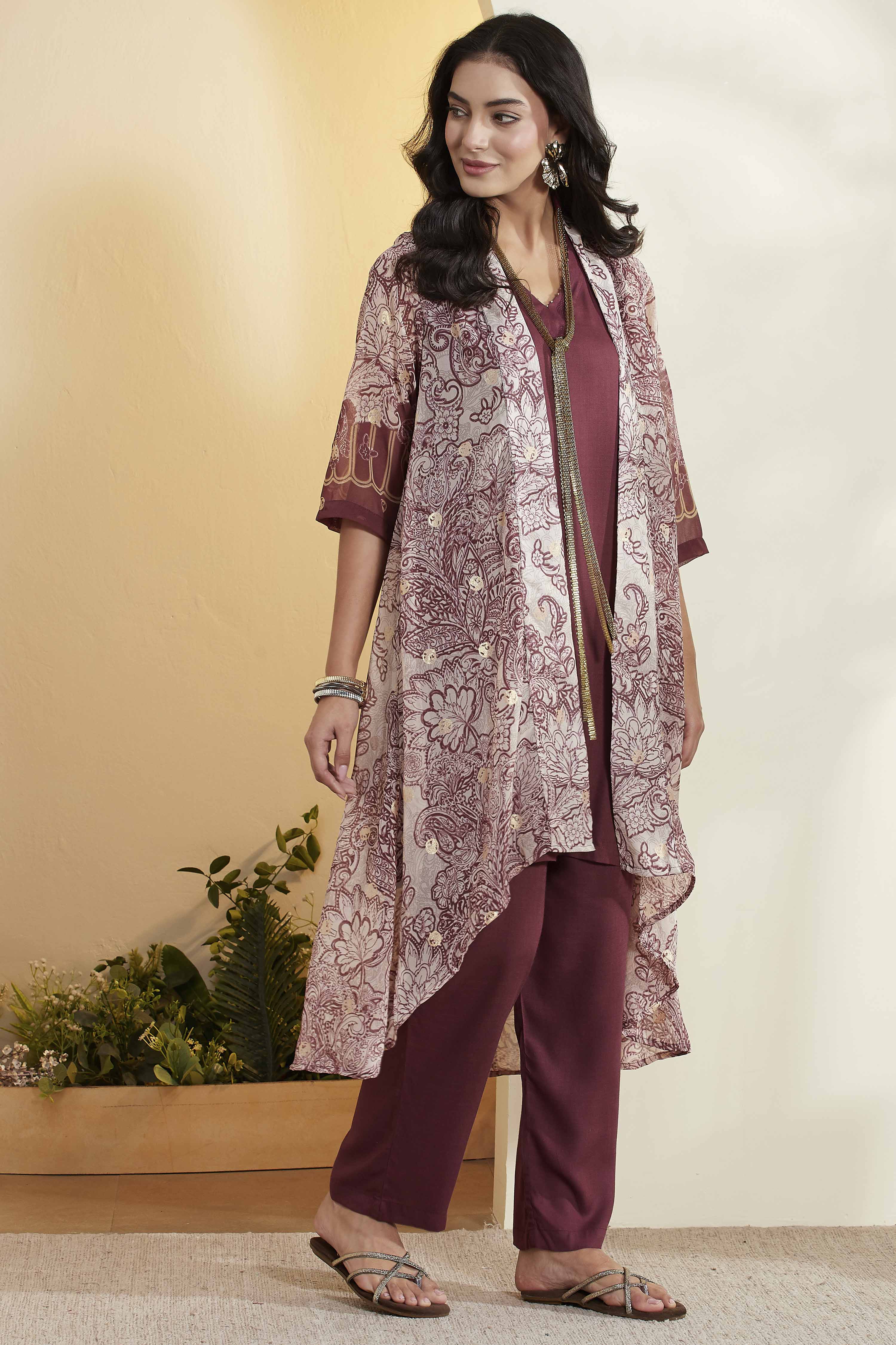 Onion Pink Viscose Rayon Printed Fusion Set image number 5