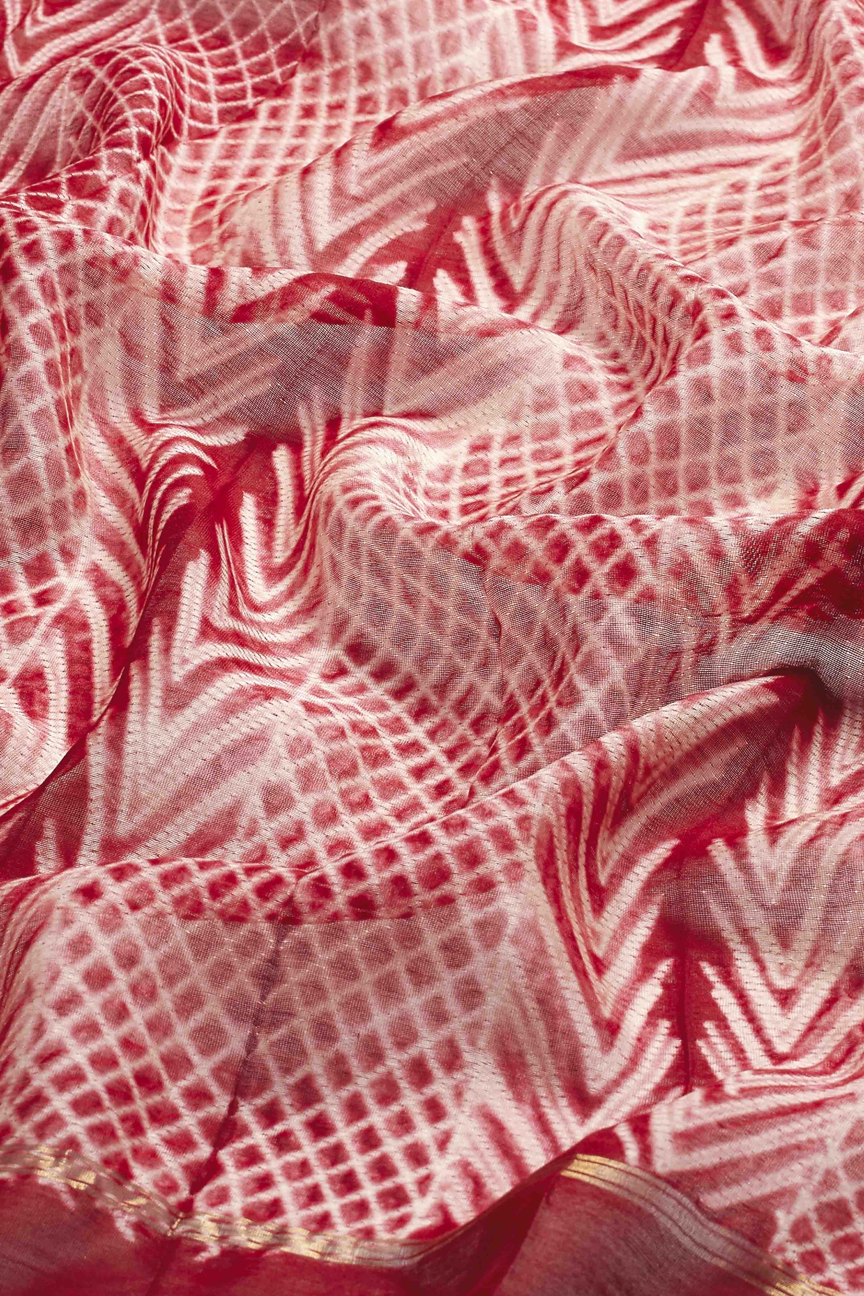 Red Chanderi Chevron Printed Dupatta image number 2