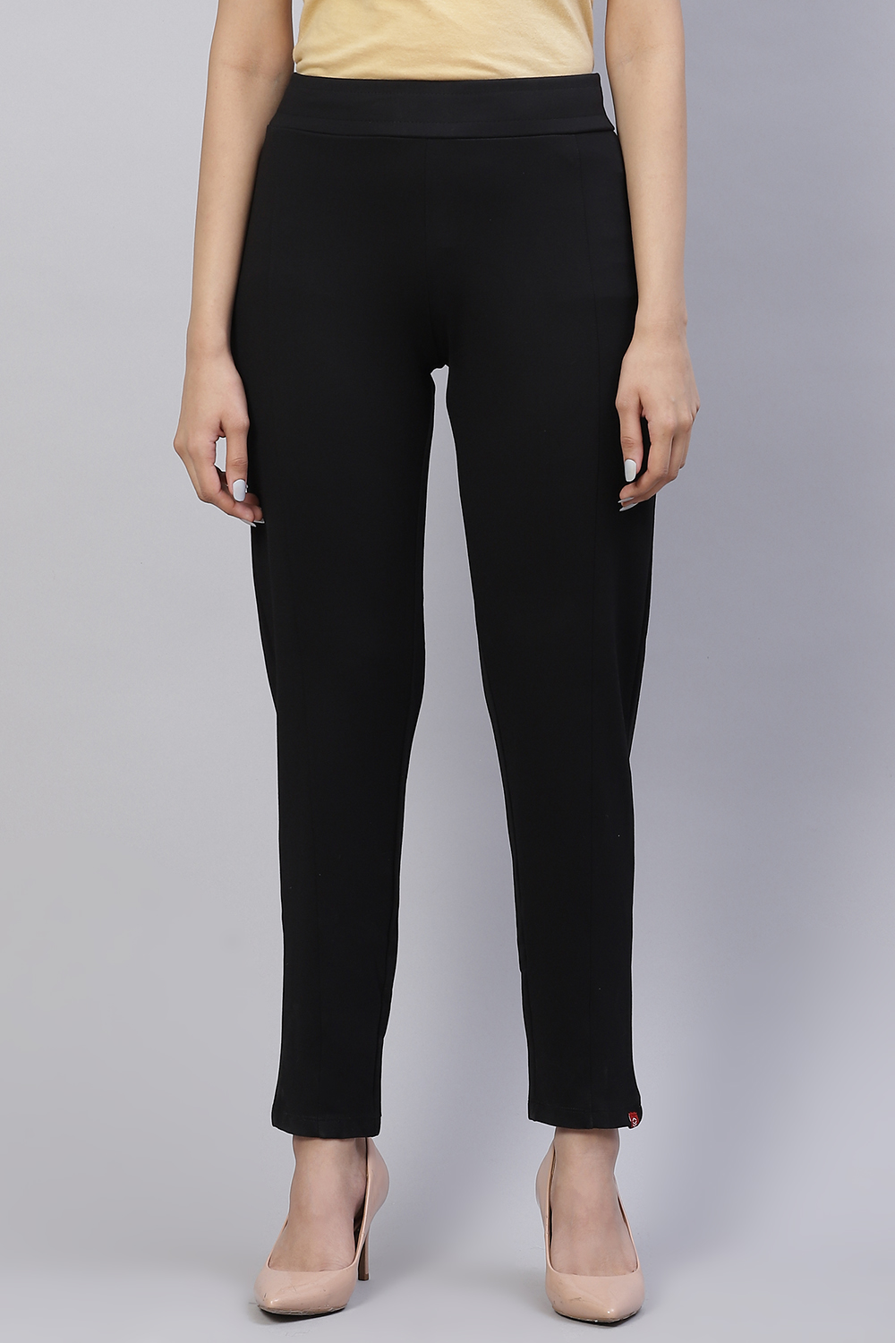 Navy Straight Poly Viscose Leggings image number 4